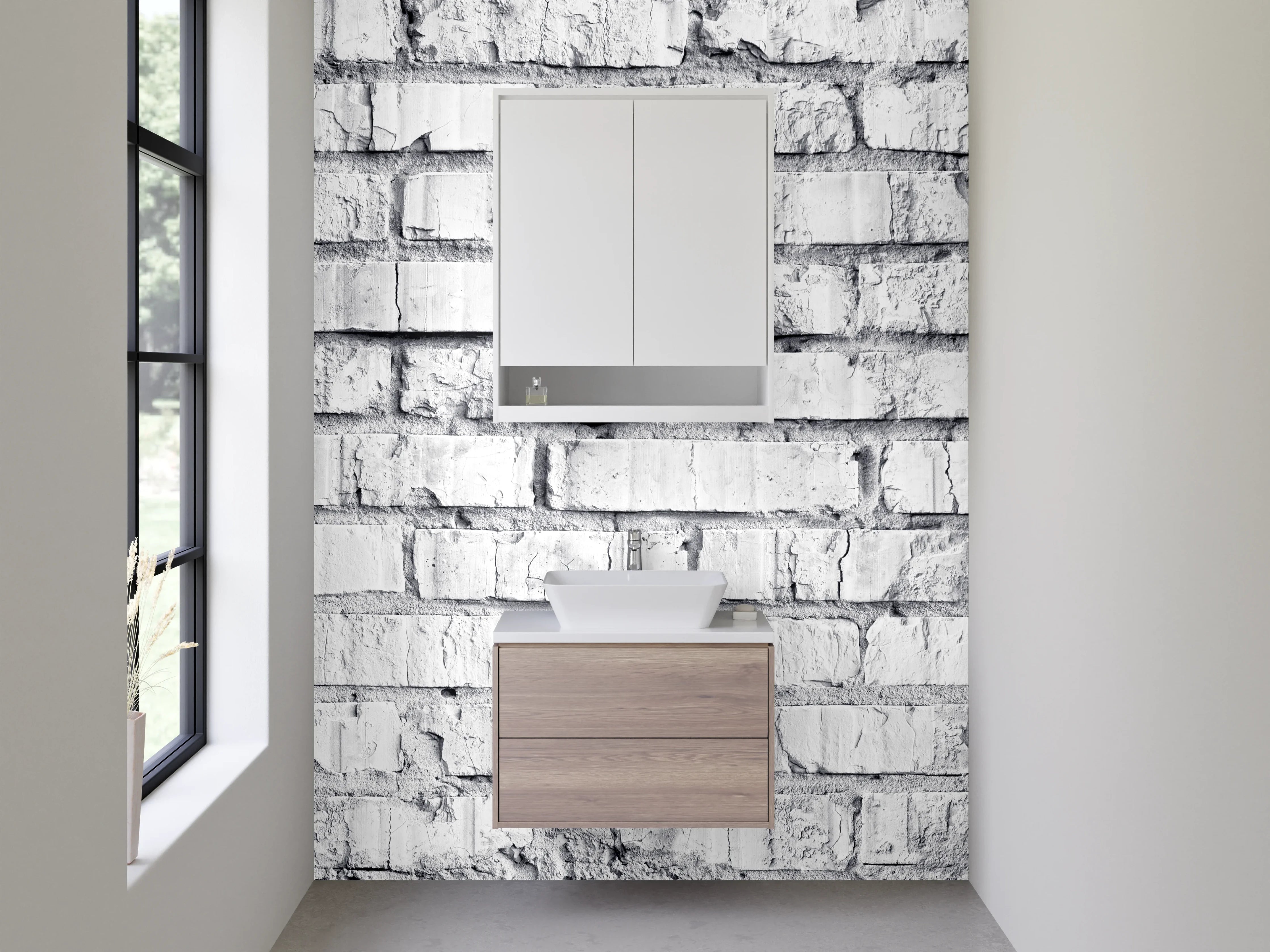 Waschbecken-Rückwand - Weiße Backsteinwand Ziegel-Optik