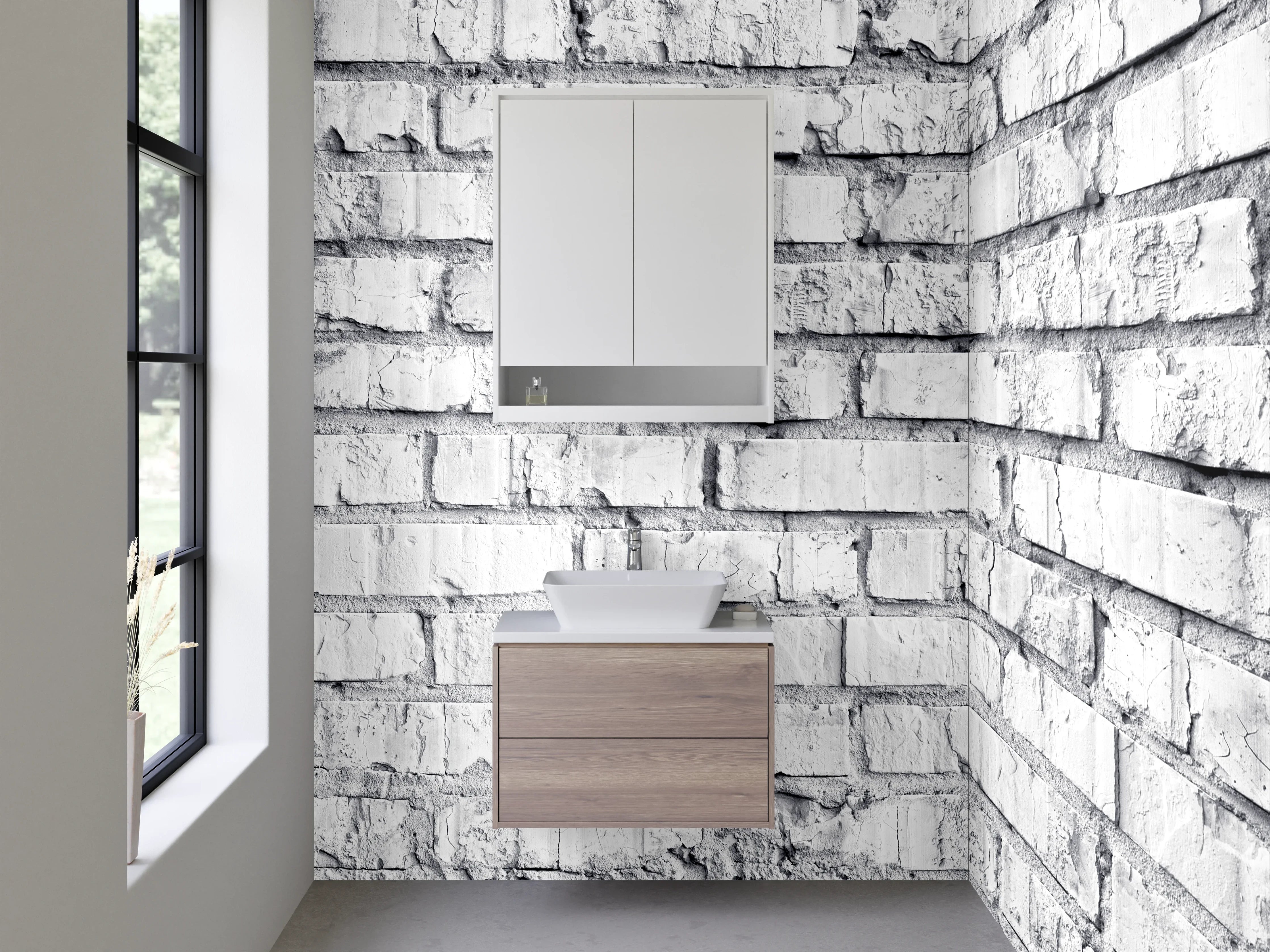 Waschbecken-Rückwand - Weiße Backsteinwand Ziegel-Optik
