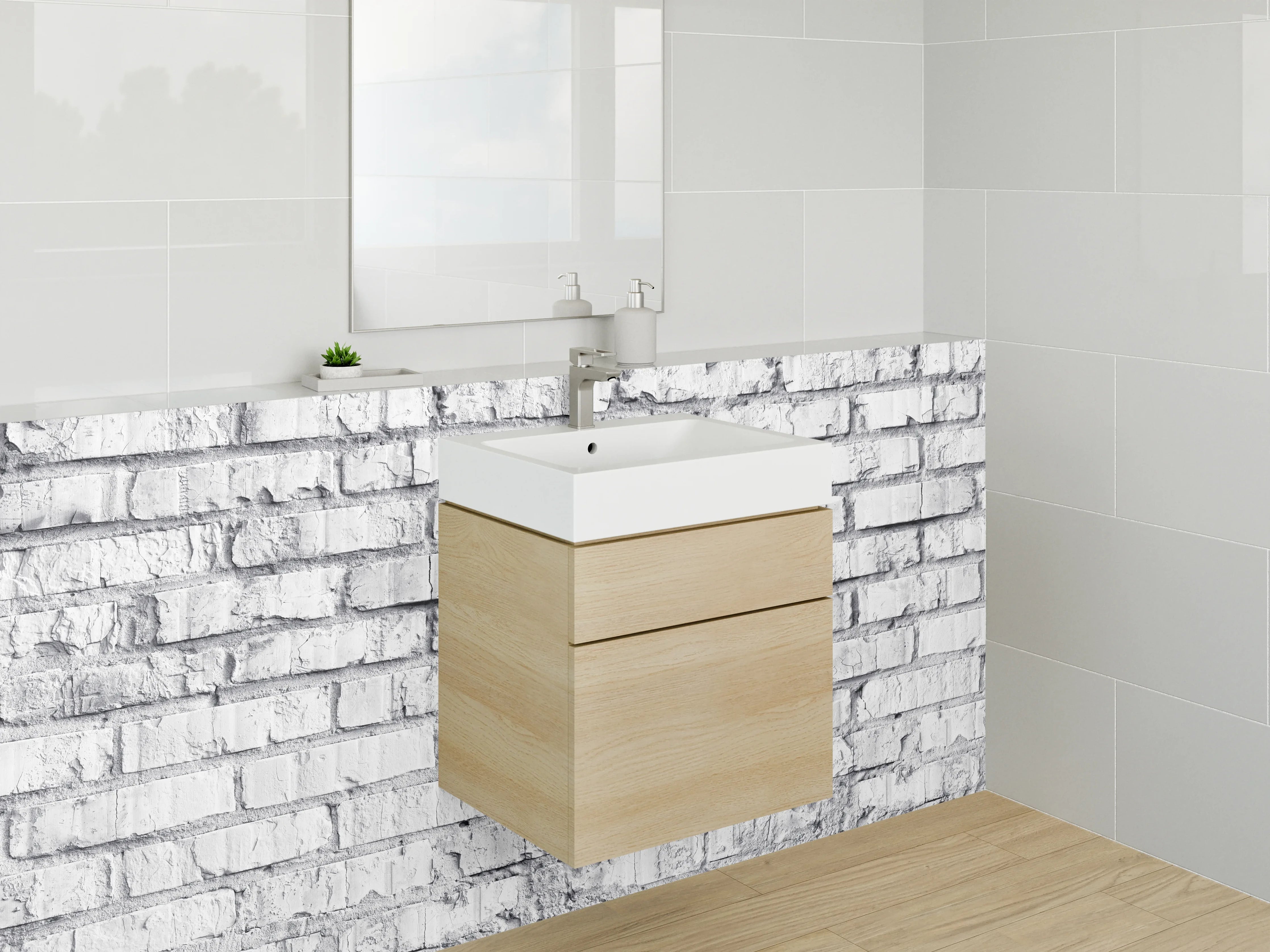 Waschbecken-Rückwand - Weiße Backsteinwand Ziegel-Optik