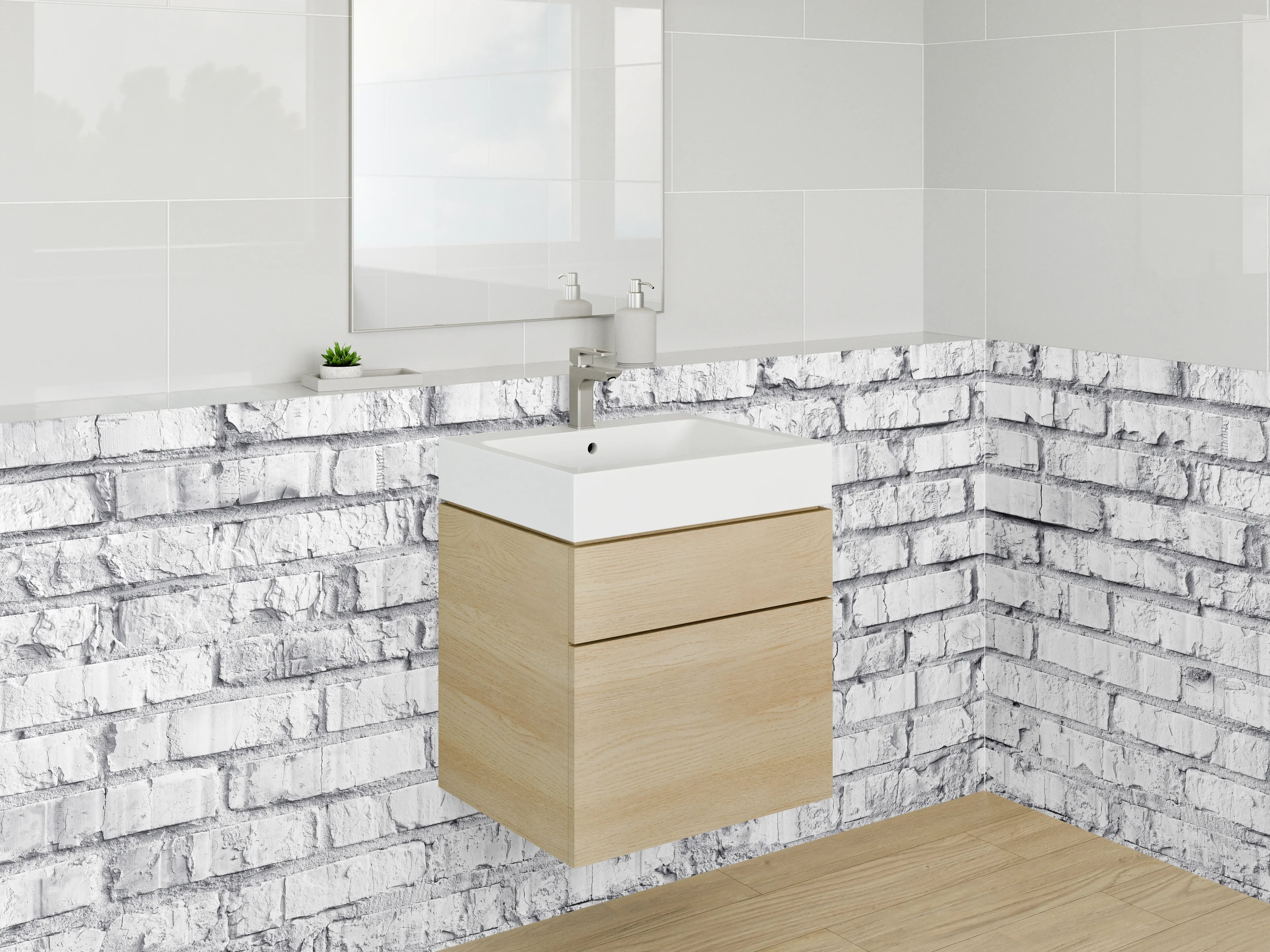Waschbecken-Rückwand - Weiße Backsteinwand Ziegel-Optik