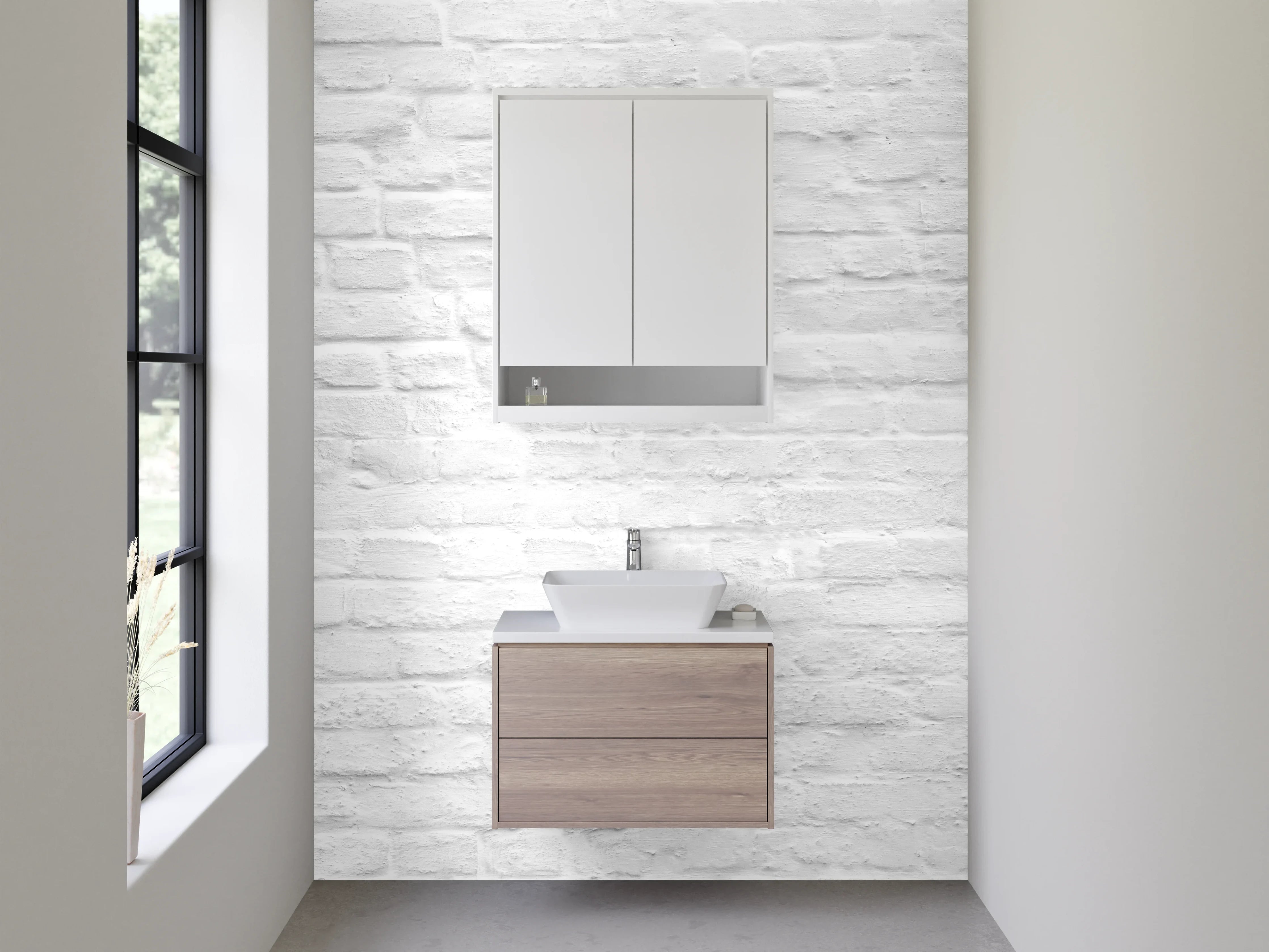 Waschbecken-Rückwand - Weiße Backsteinwand – Minimalistisches Design