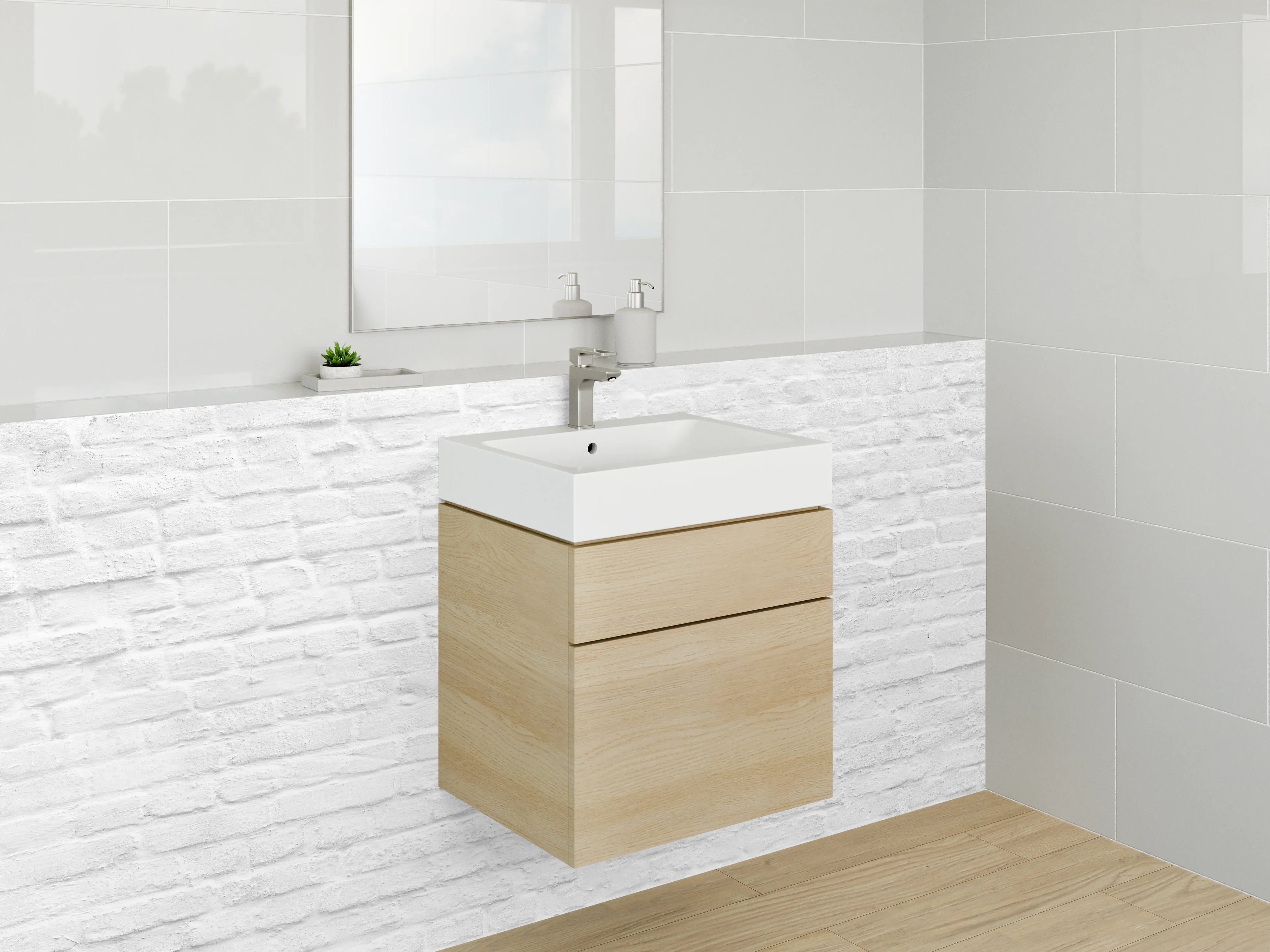 Waschbecken-Rückwand - Weiße Backsteinwand – Minimalistisches Design