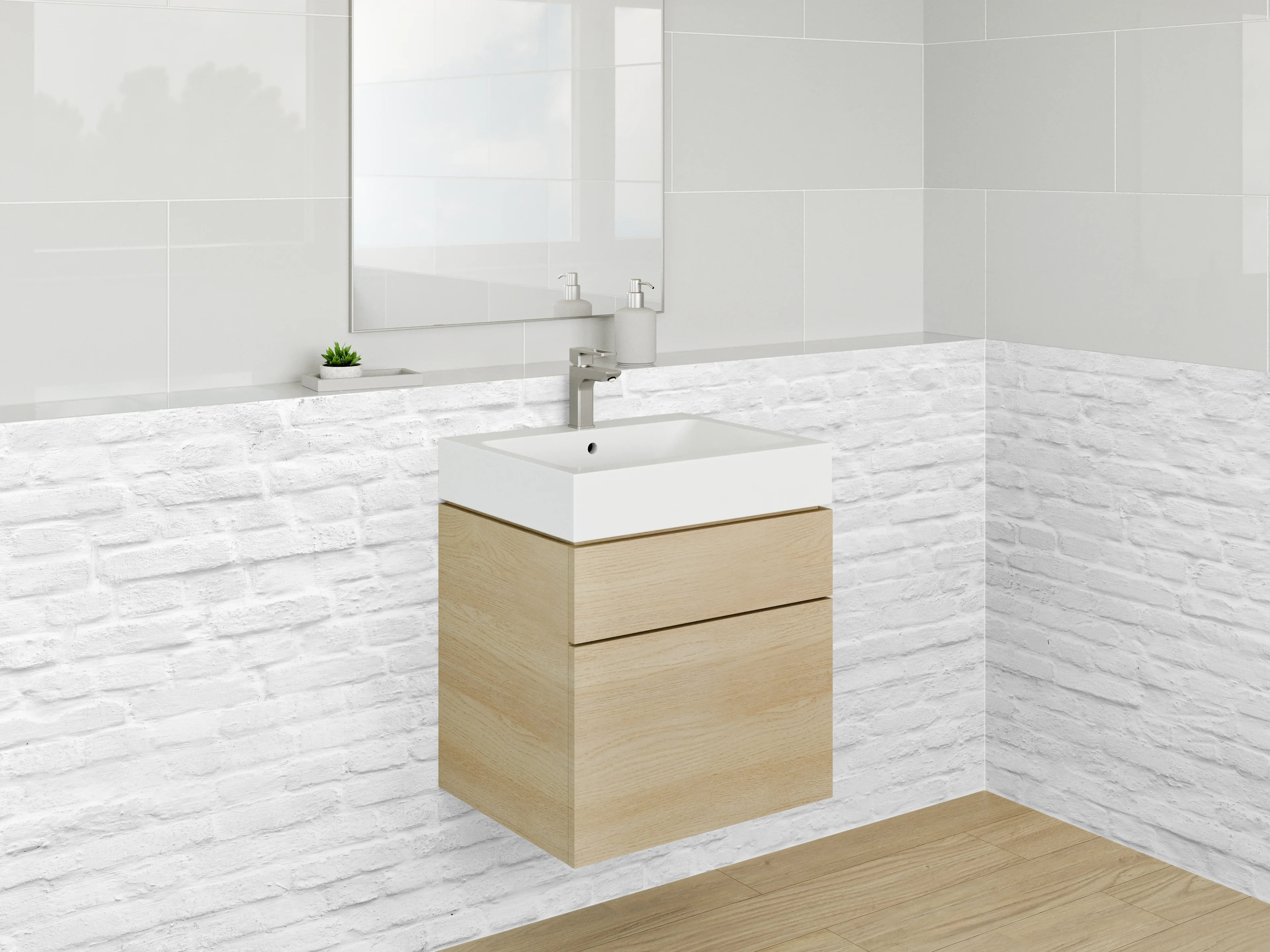 Waschbecken-Rückwand - Weiße Backsteinwand – Minimalistisches Design