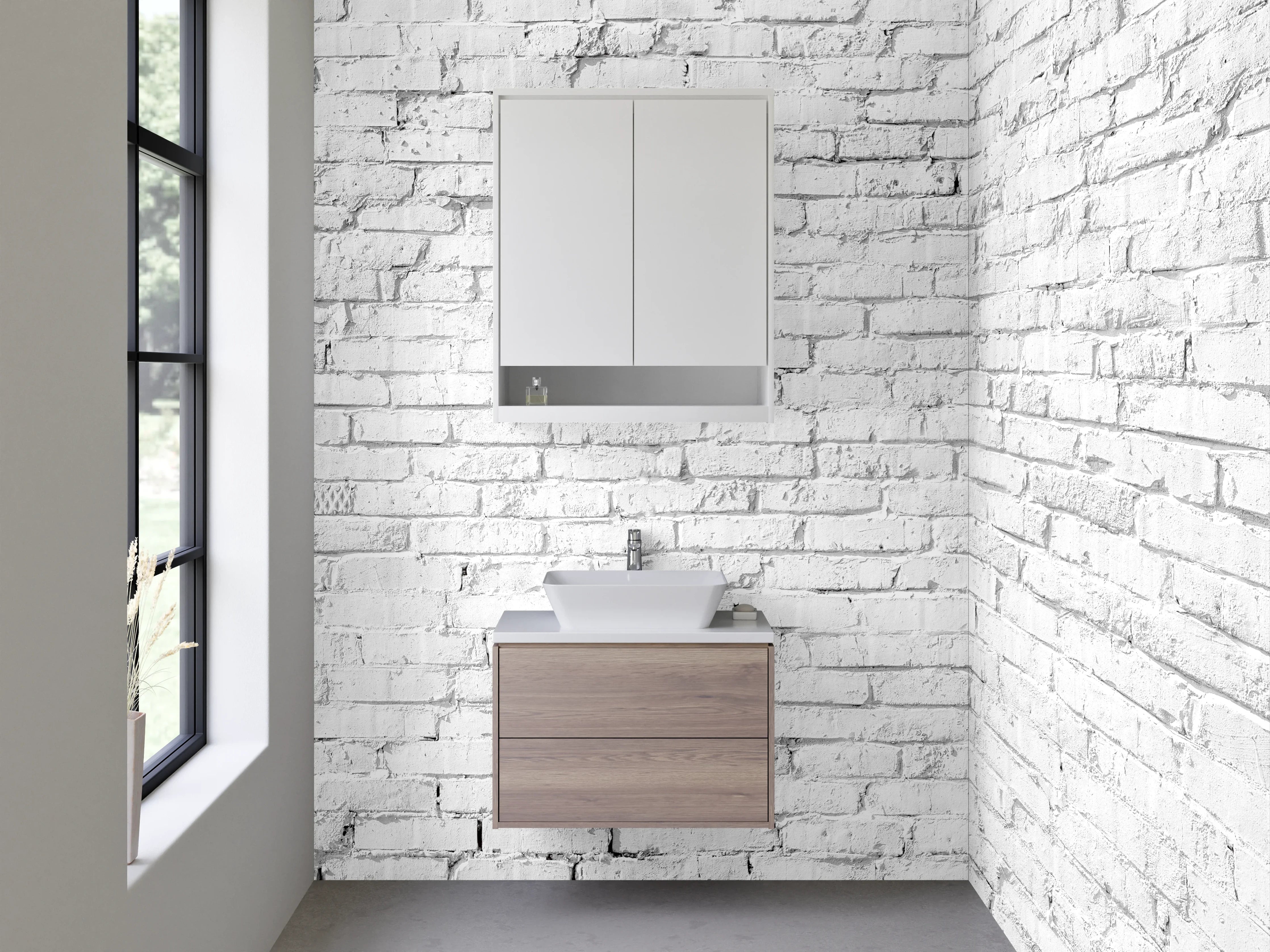 Waschbecken-Rückwand - Weiße Backsteinwand – minimalistisch & modern