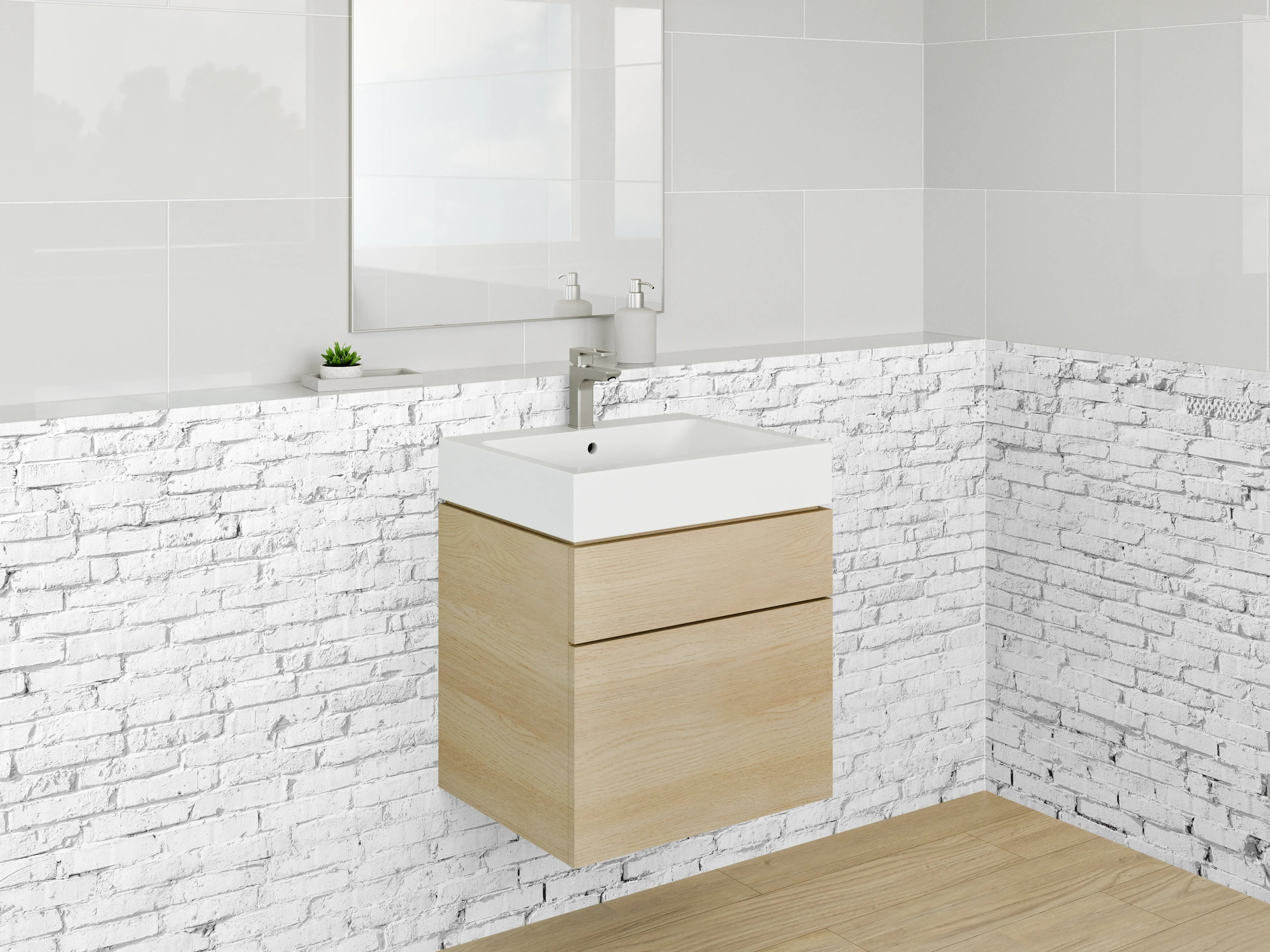 Waschbecken-Rückwand - Weiße Backsteinwand – minimalistisch & modern