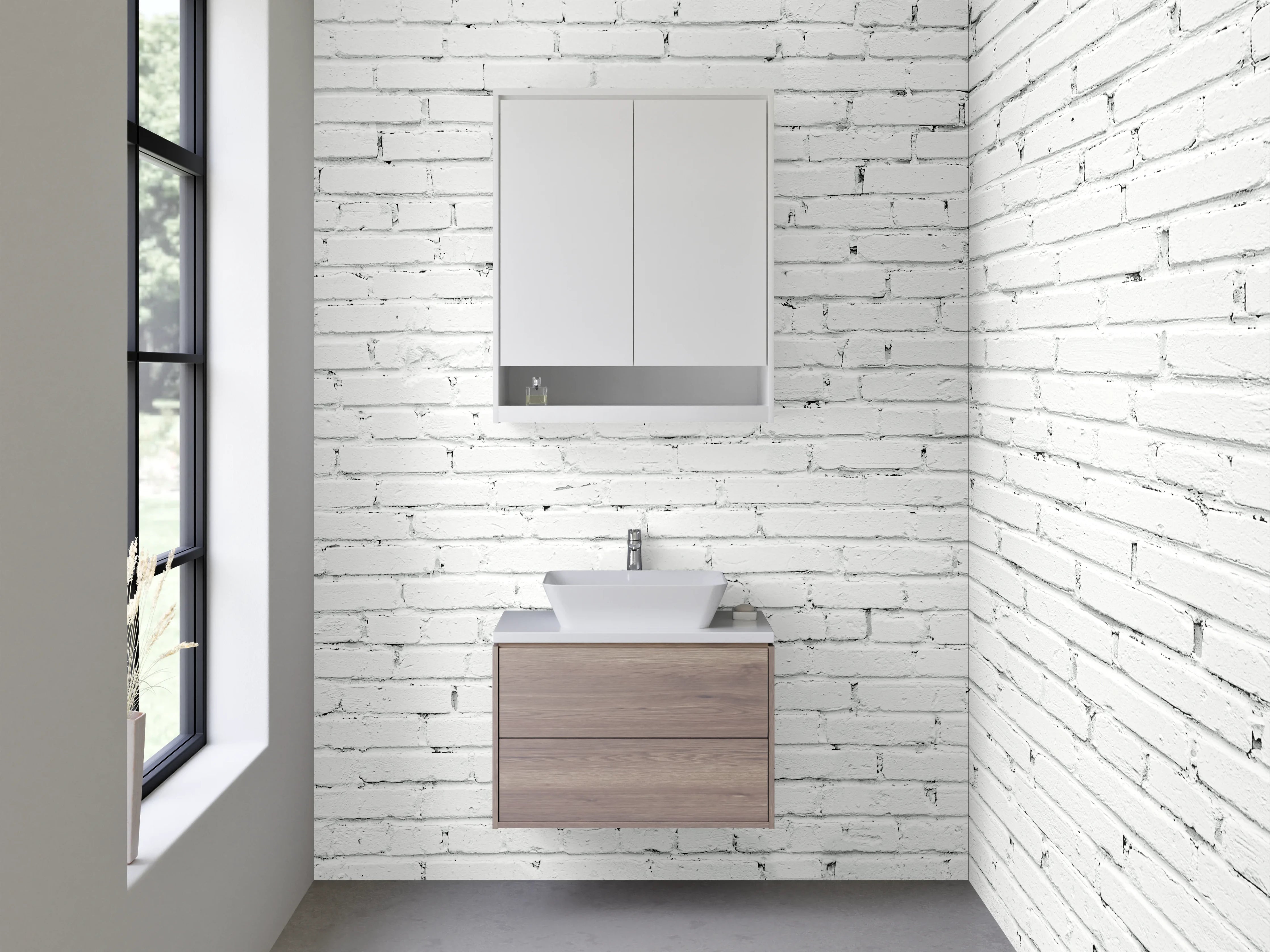 Waschbecken-Rückwand - Weiße Backsteinwand für Küchenstil