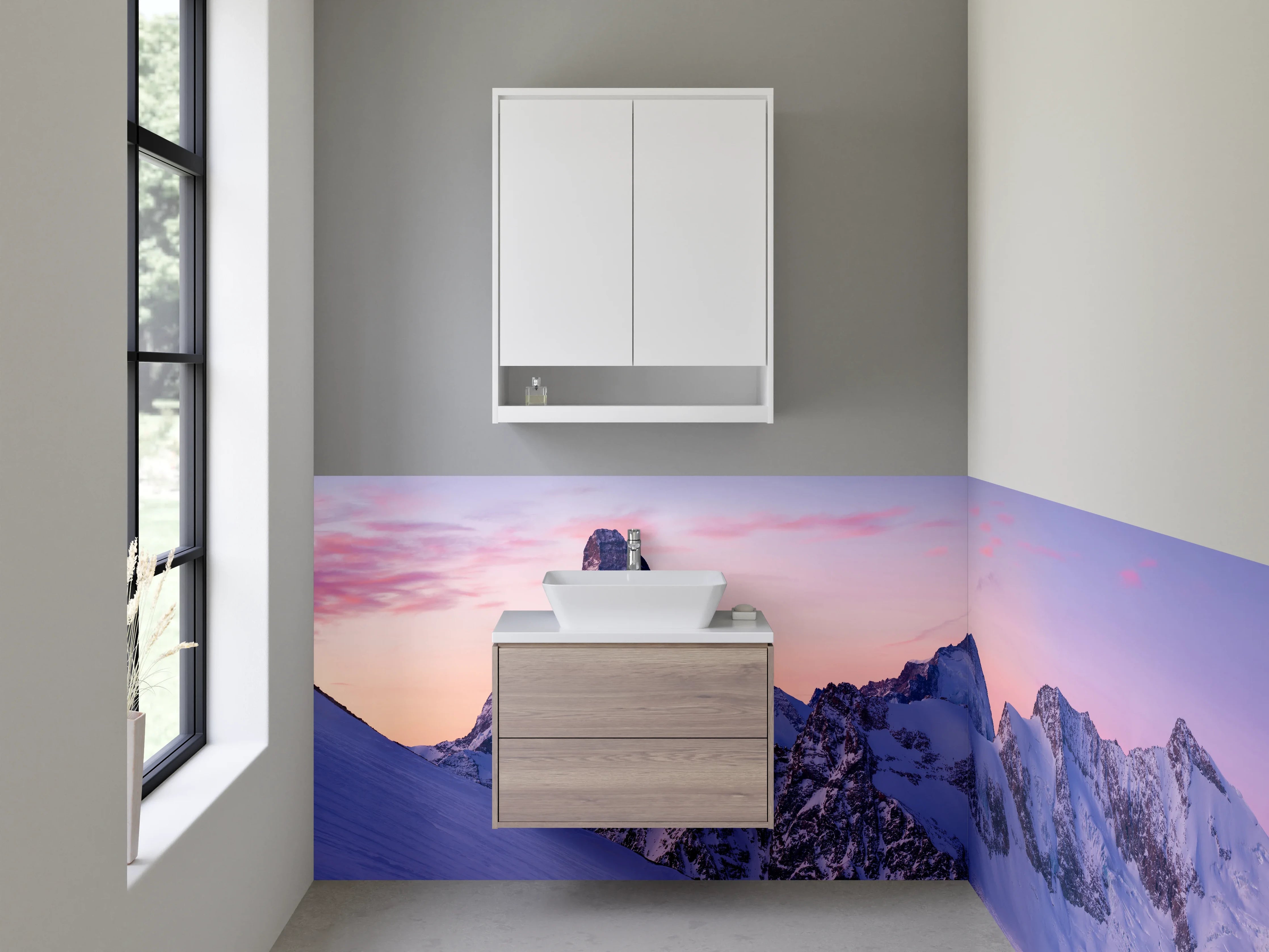 Waschbecken-Rückwand - Weiße Berge mit Grautönen