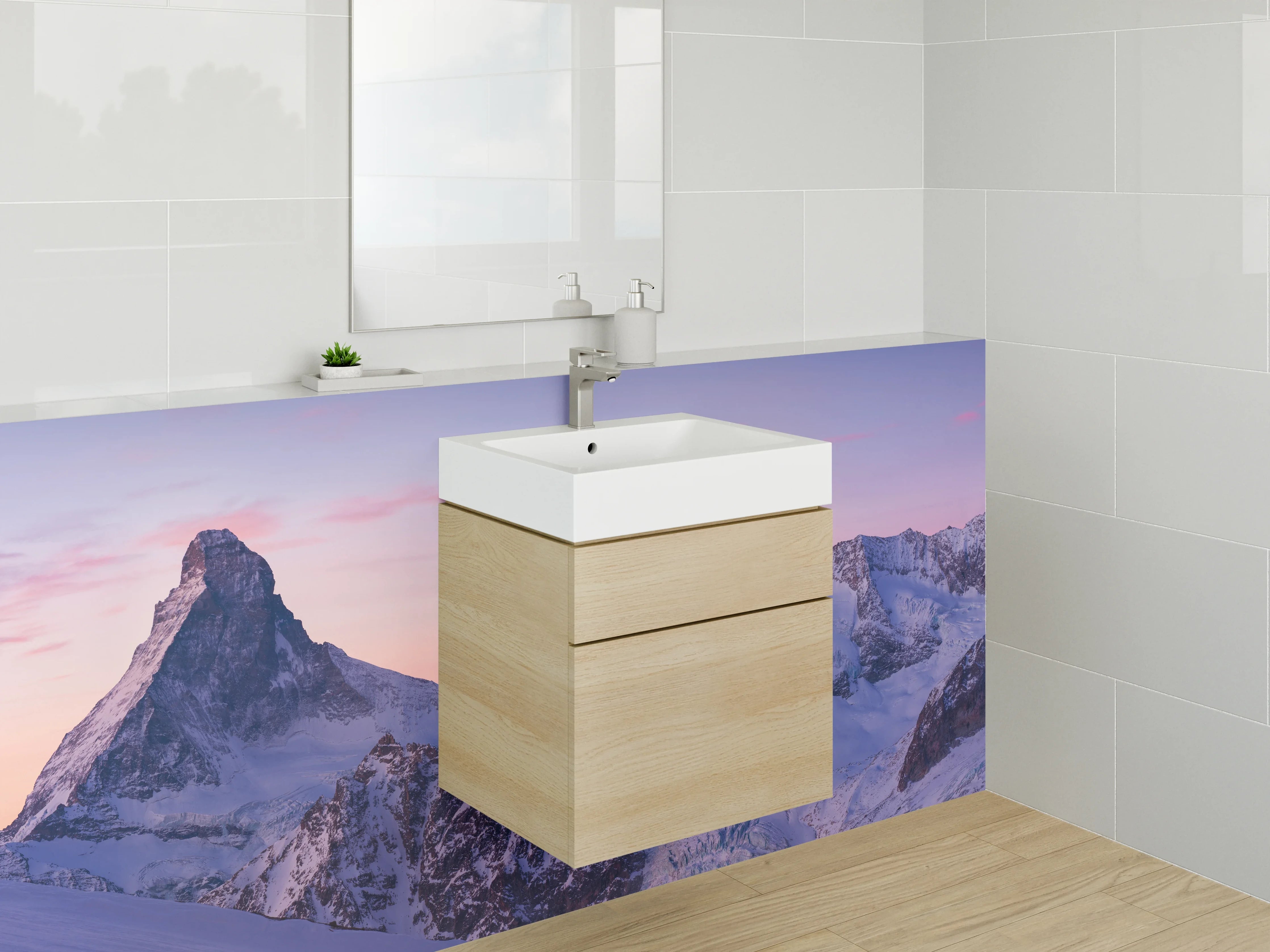 Waschbecken-Rückwand - Weiße Berge mit Grautönen