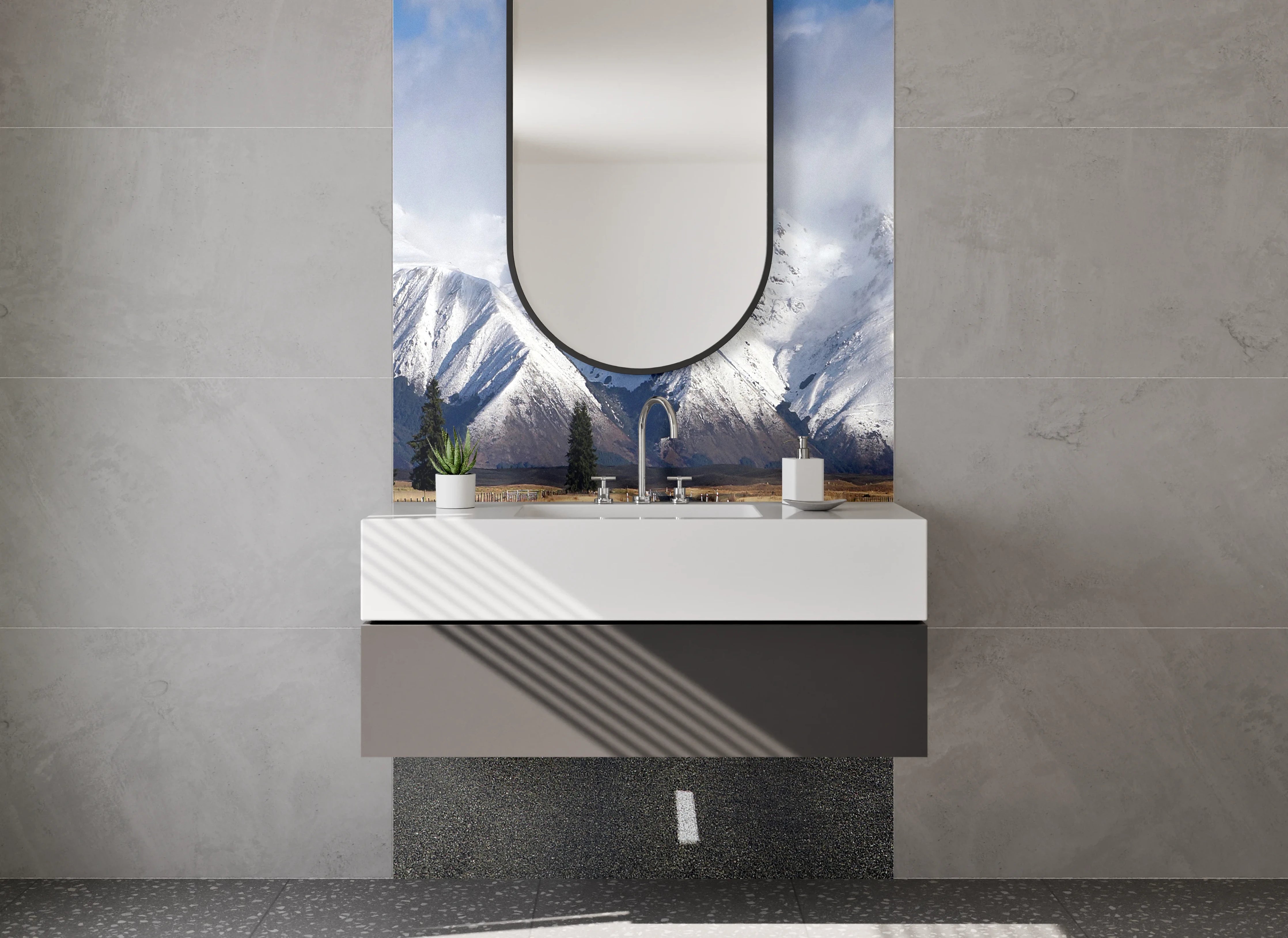 Waschbecken-Rückwand - Weiße Berge sind im Trend