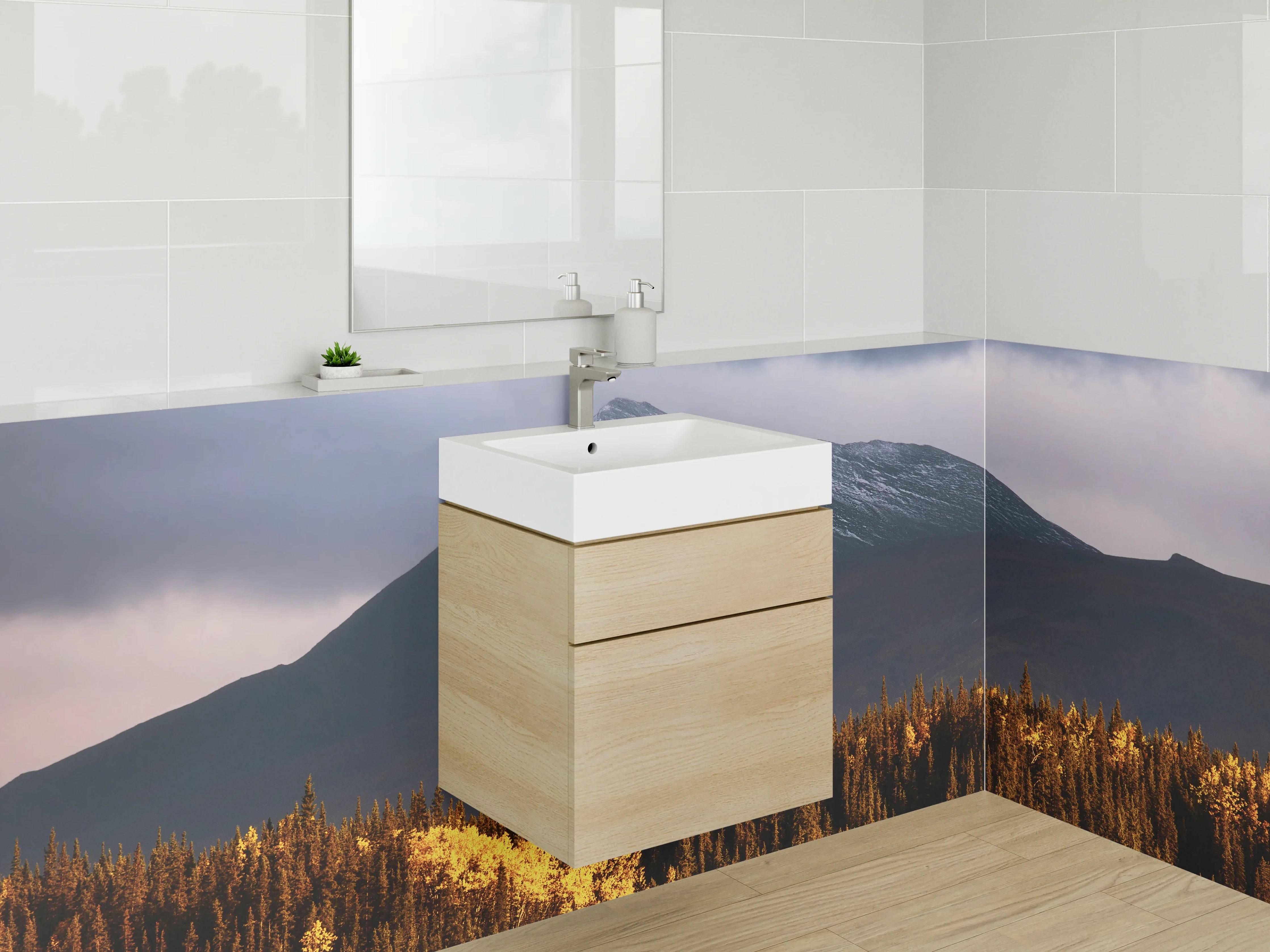Waschbecken-Rückwand - Weiße Berglandschaft mit Schnee