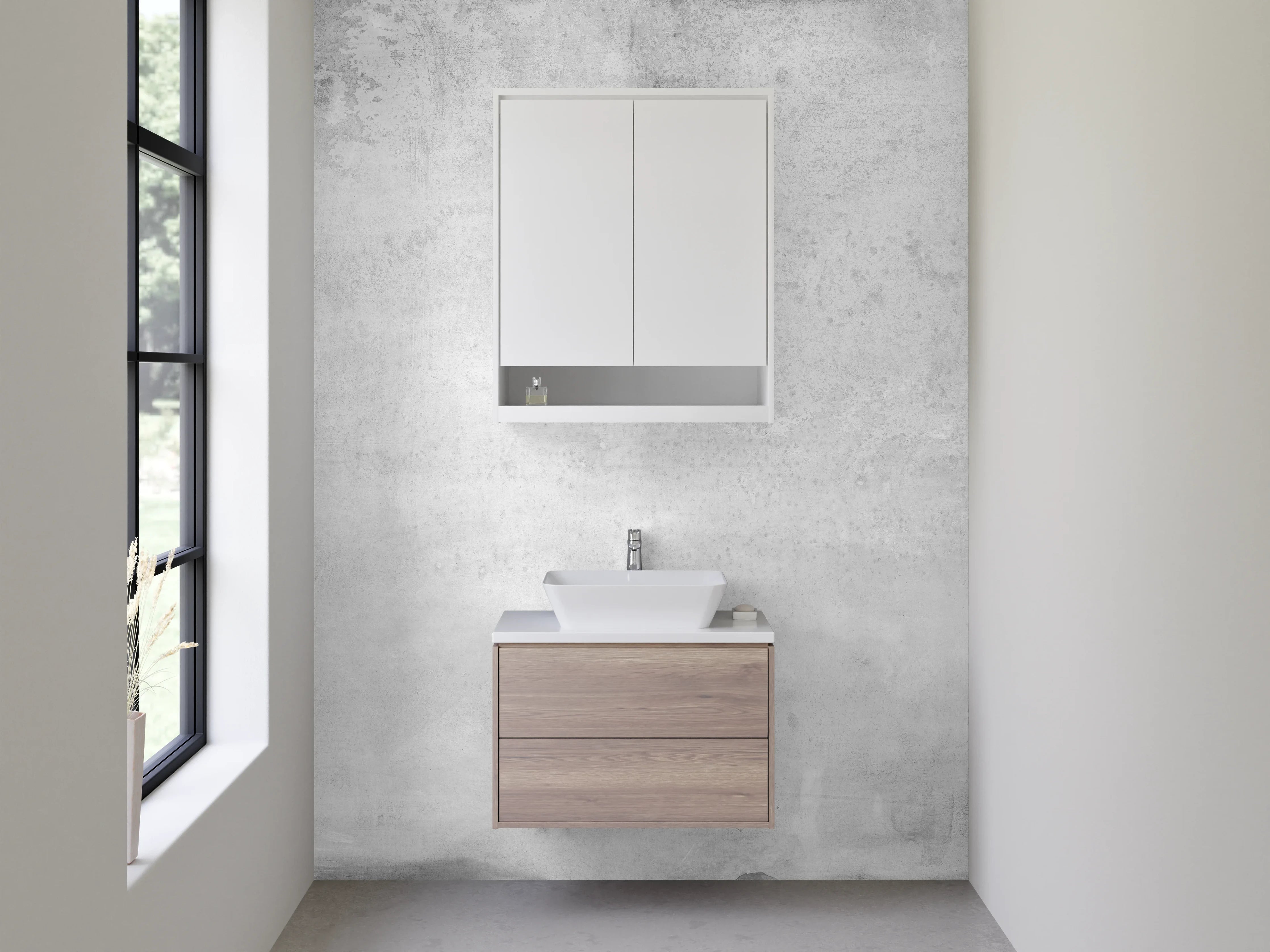 Waschbecken-Rückwand - Weiße Beton-Optik für moderne Akzente