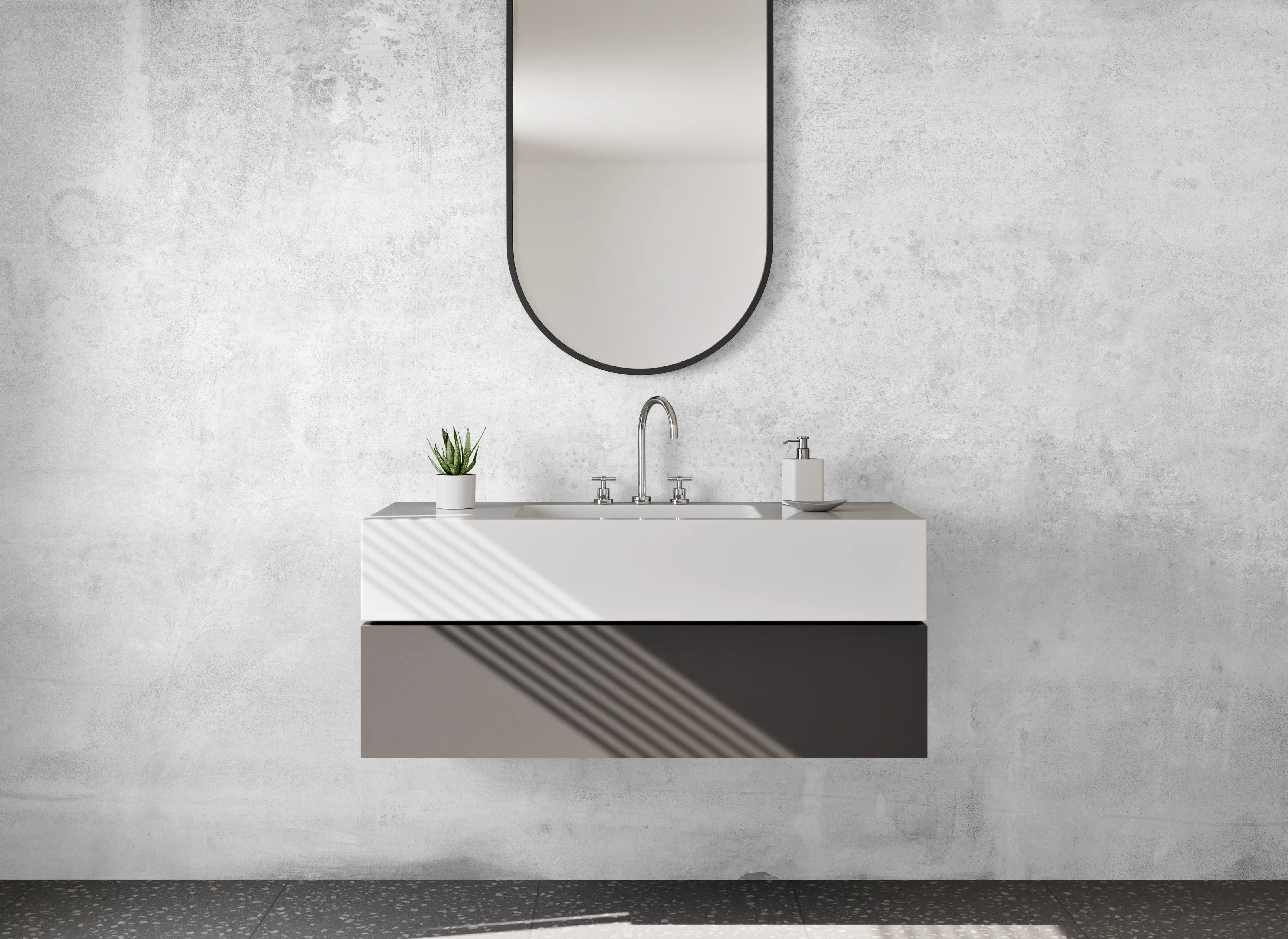 Waschbecken-Rückwand - Weiße Beton-Optik für moderne Akzente