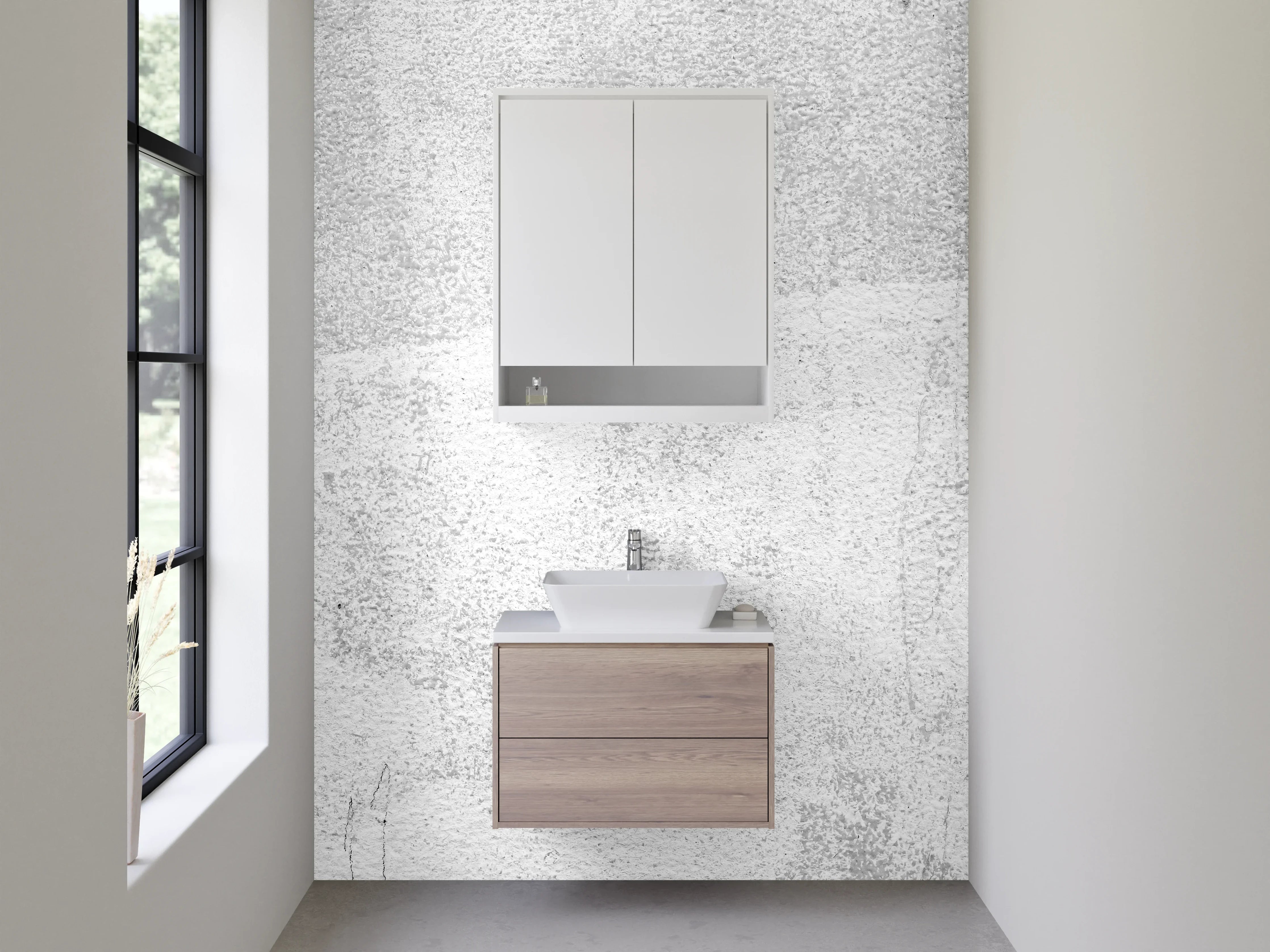 Waschbecken-Rückwand - Weiße Betonoptik Struktur-Motiv