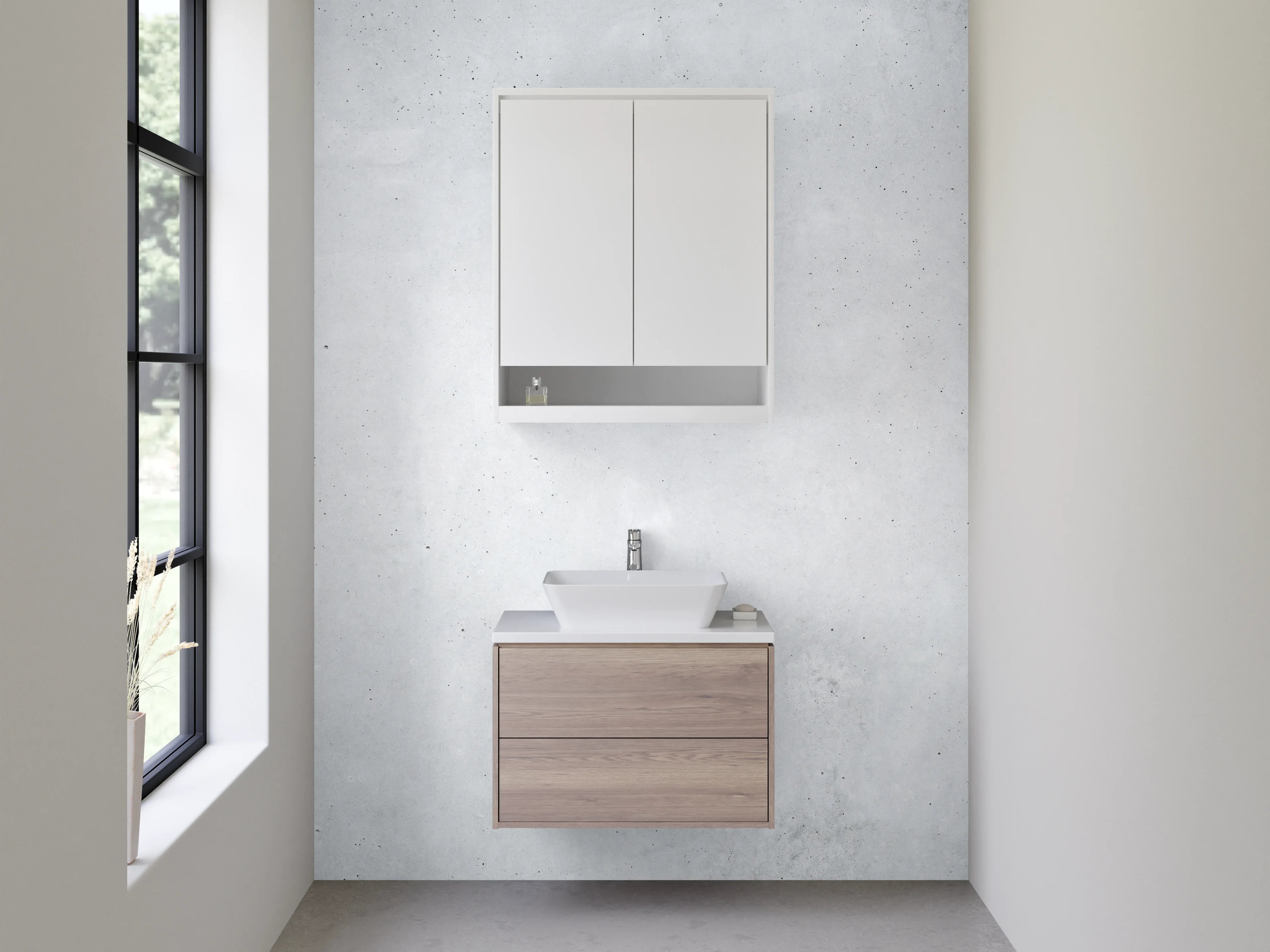 Waschbecken-Rückwand - Weiße Betonoptik für Bad & Küche