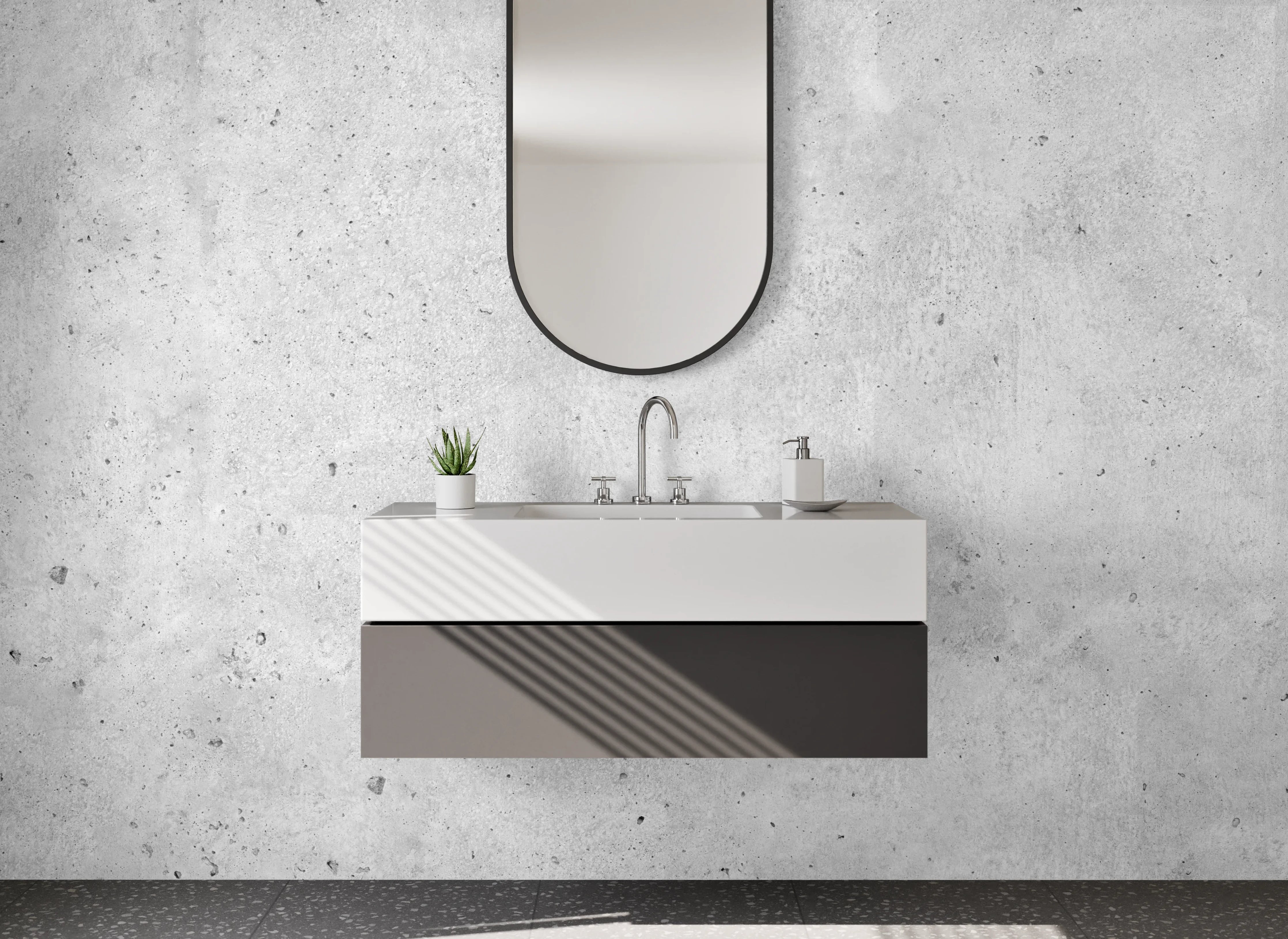 Waschbecken-Rückwand - Weiße Betonoptik für moderne Räume