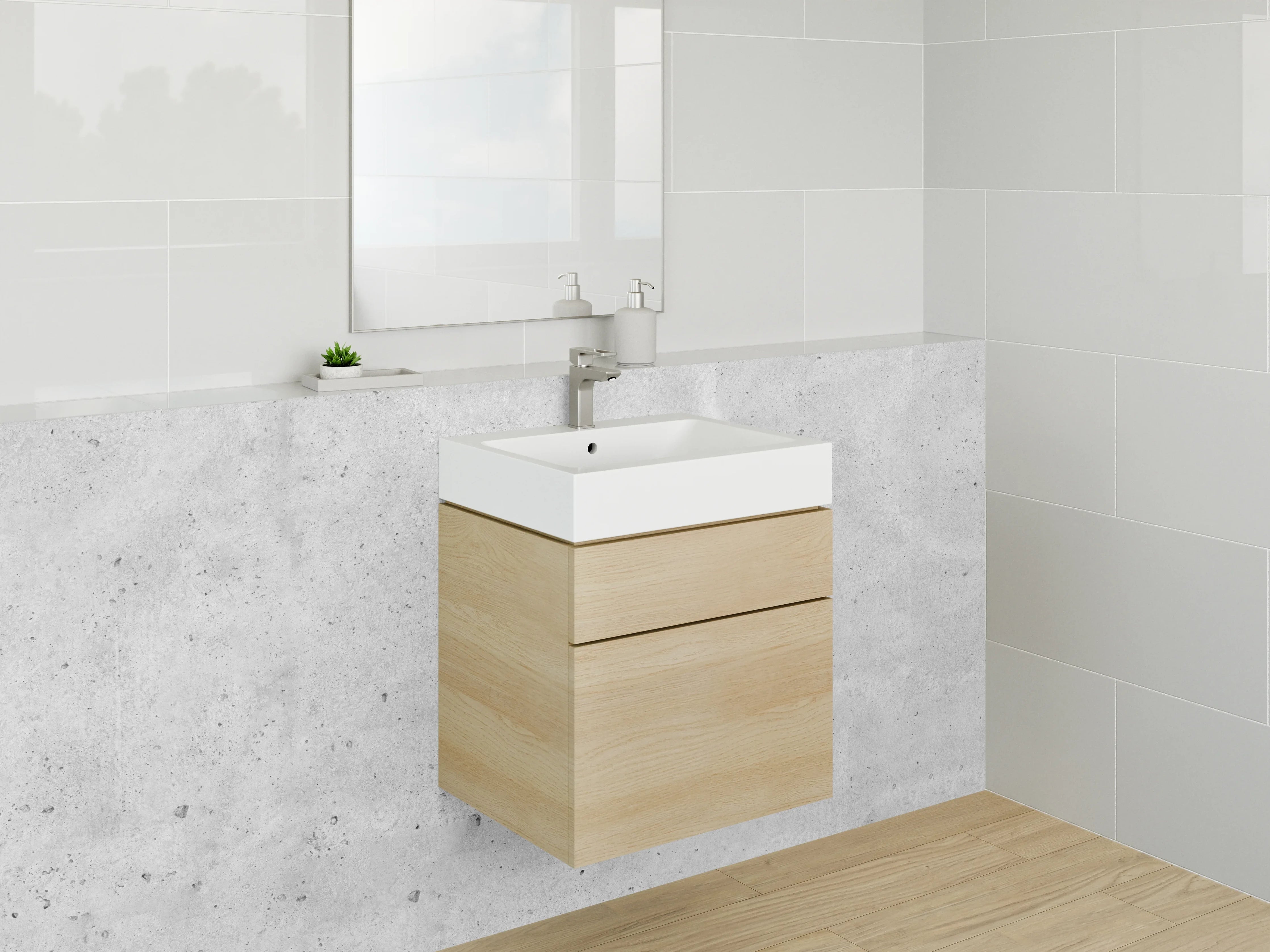 Waschbecken-Rückwand - Weiße Betonoptik für moderne Räume