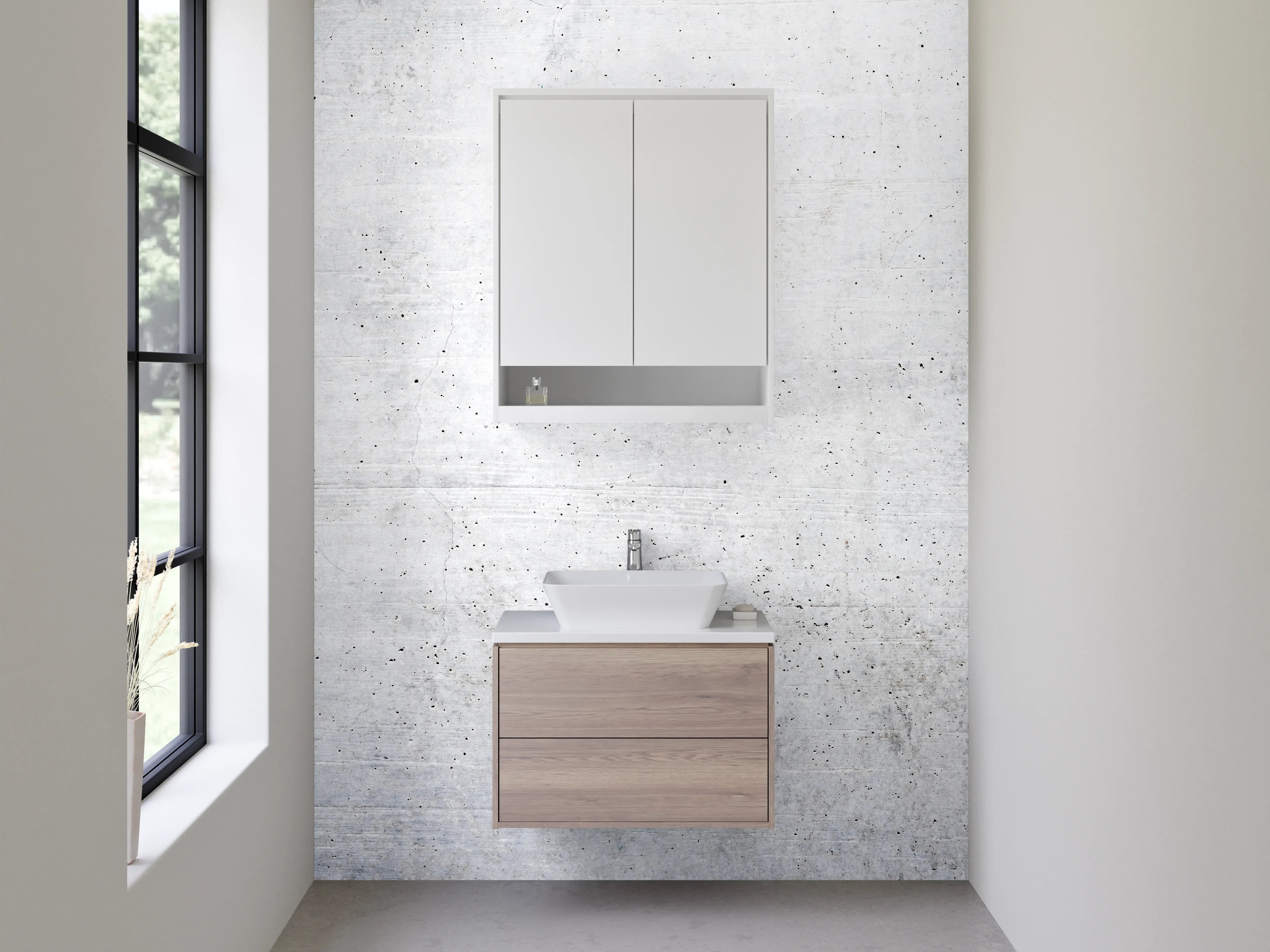 Waschbecken-Rückwand - Weiße Betonoptik mit leichten Grautönen