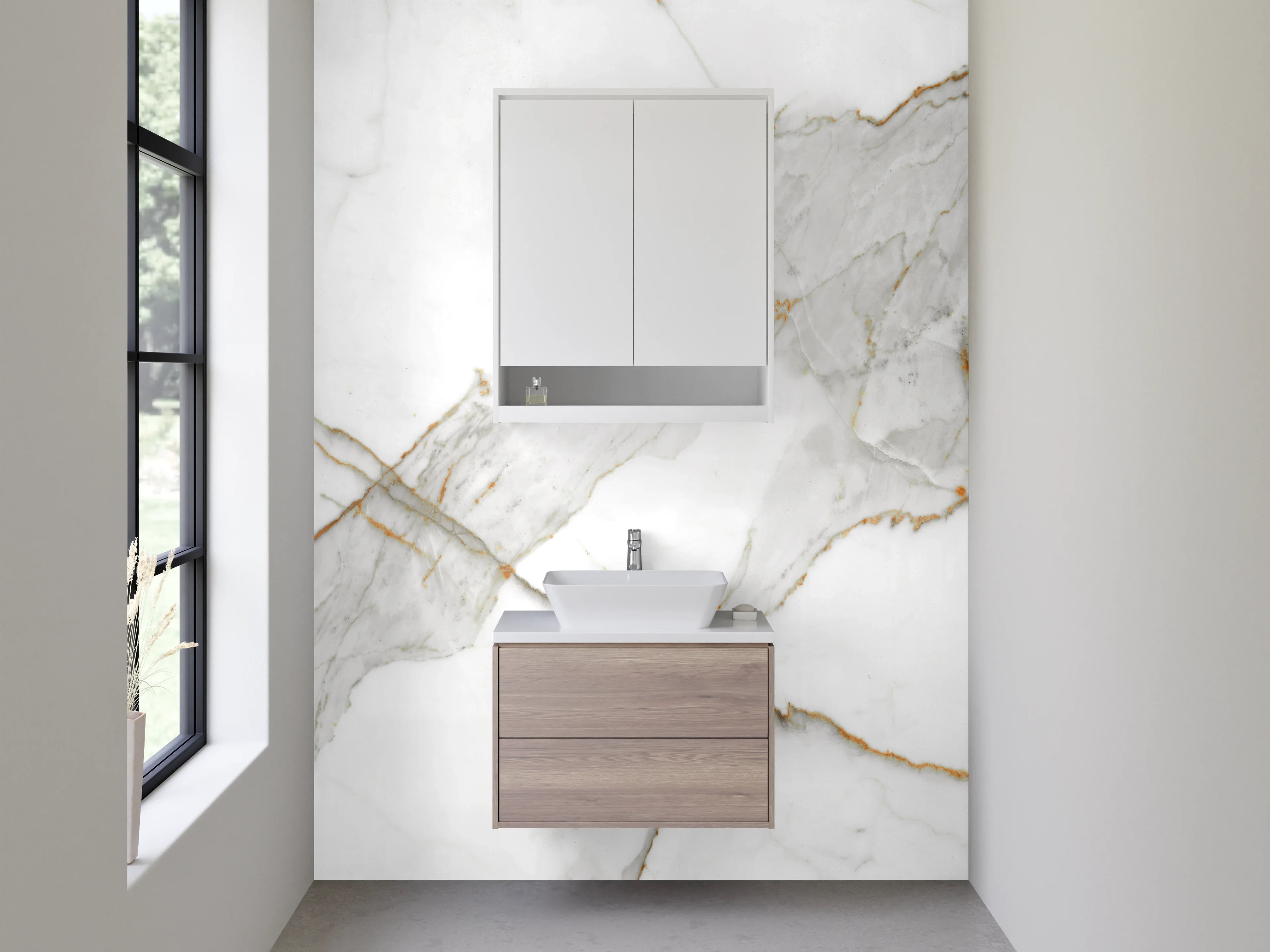 Waschbecken-Rückwand - Weiße Eleganz mit grauen Akzenten