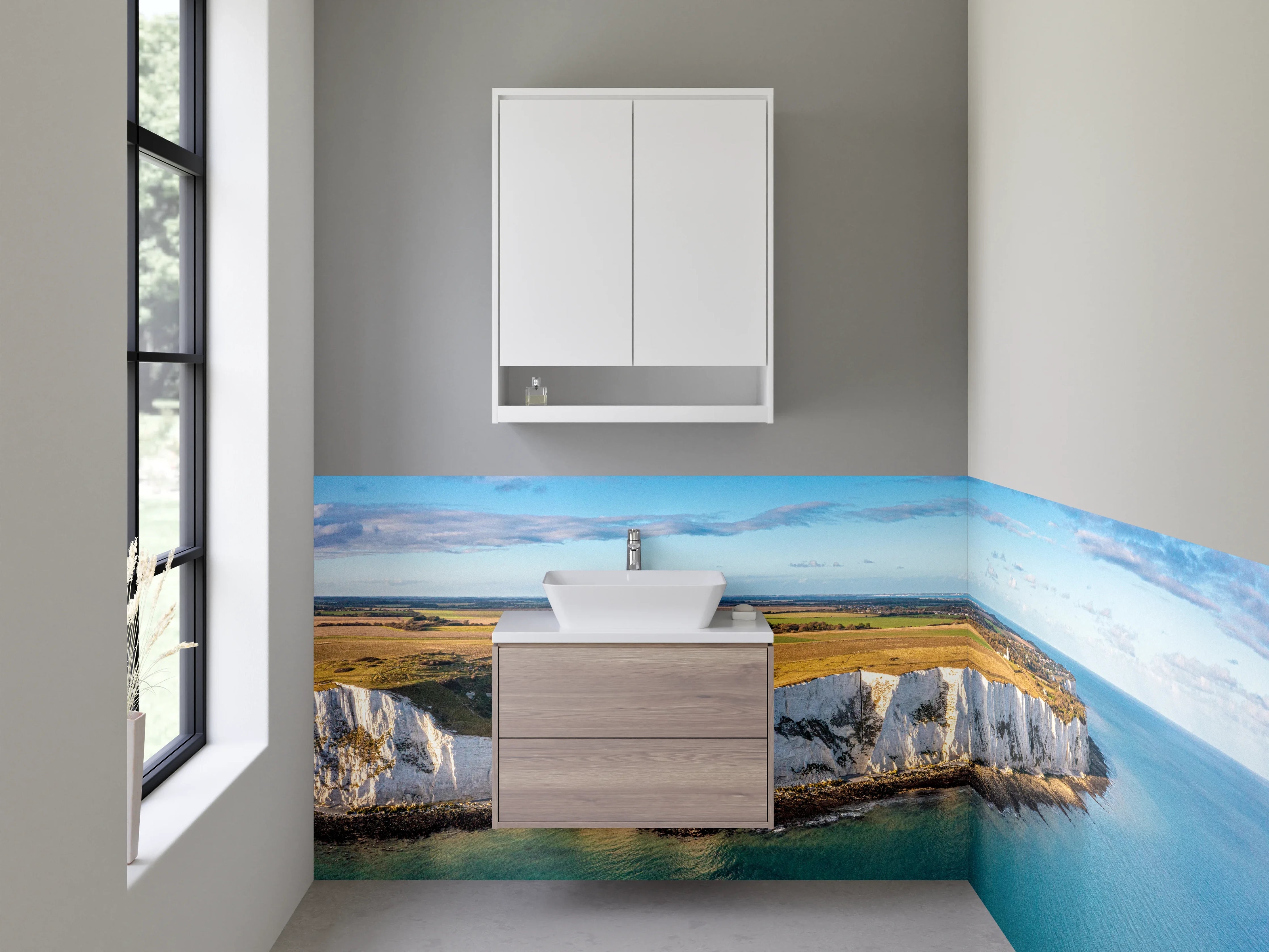 Waschbecken-Rückwand - Weiße Felsküste am Meer