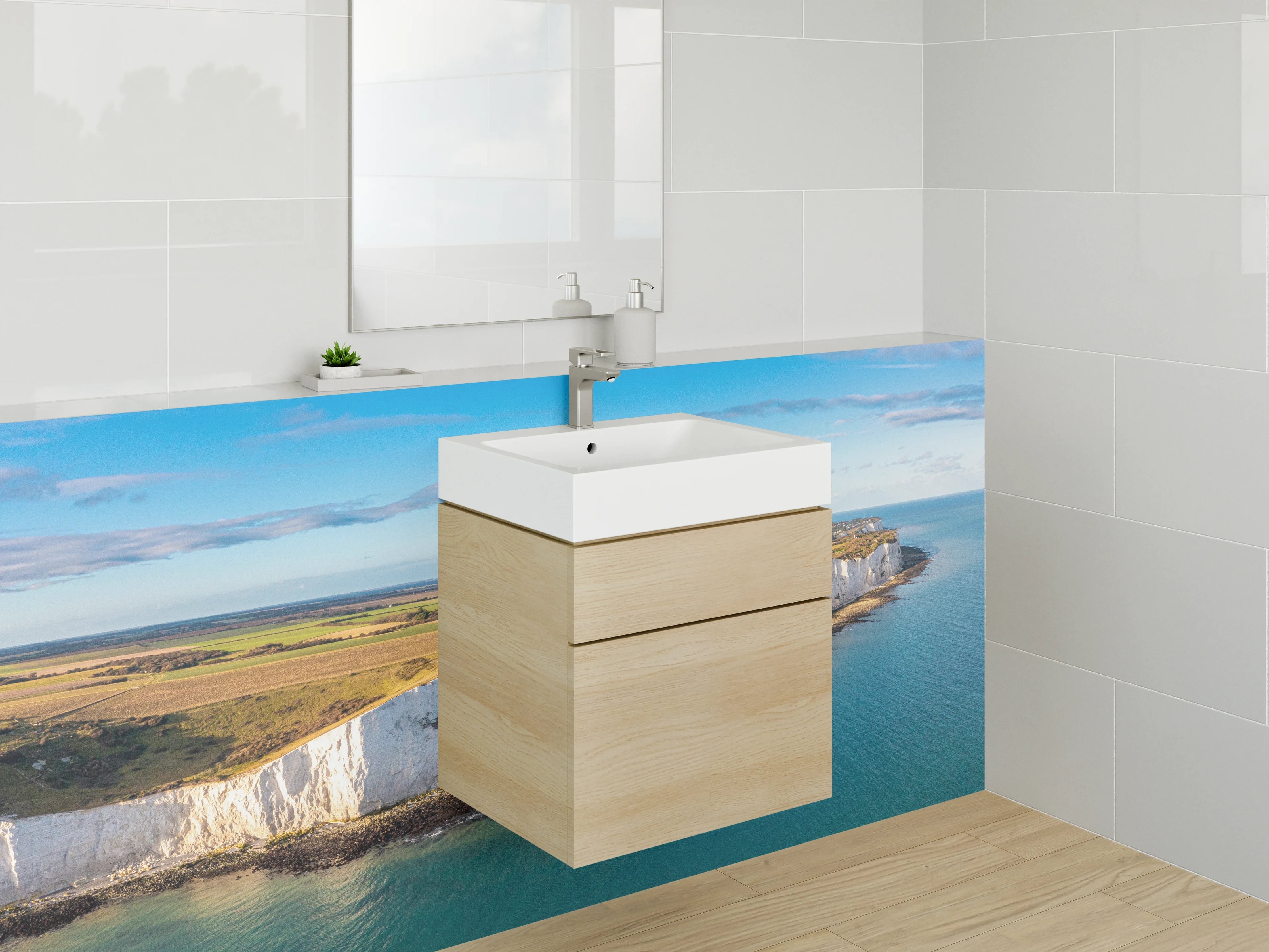 Waschbecken-Rückwand - Weiße Felsküste am Meer