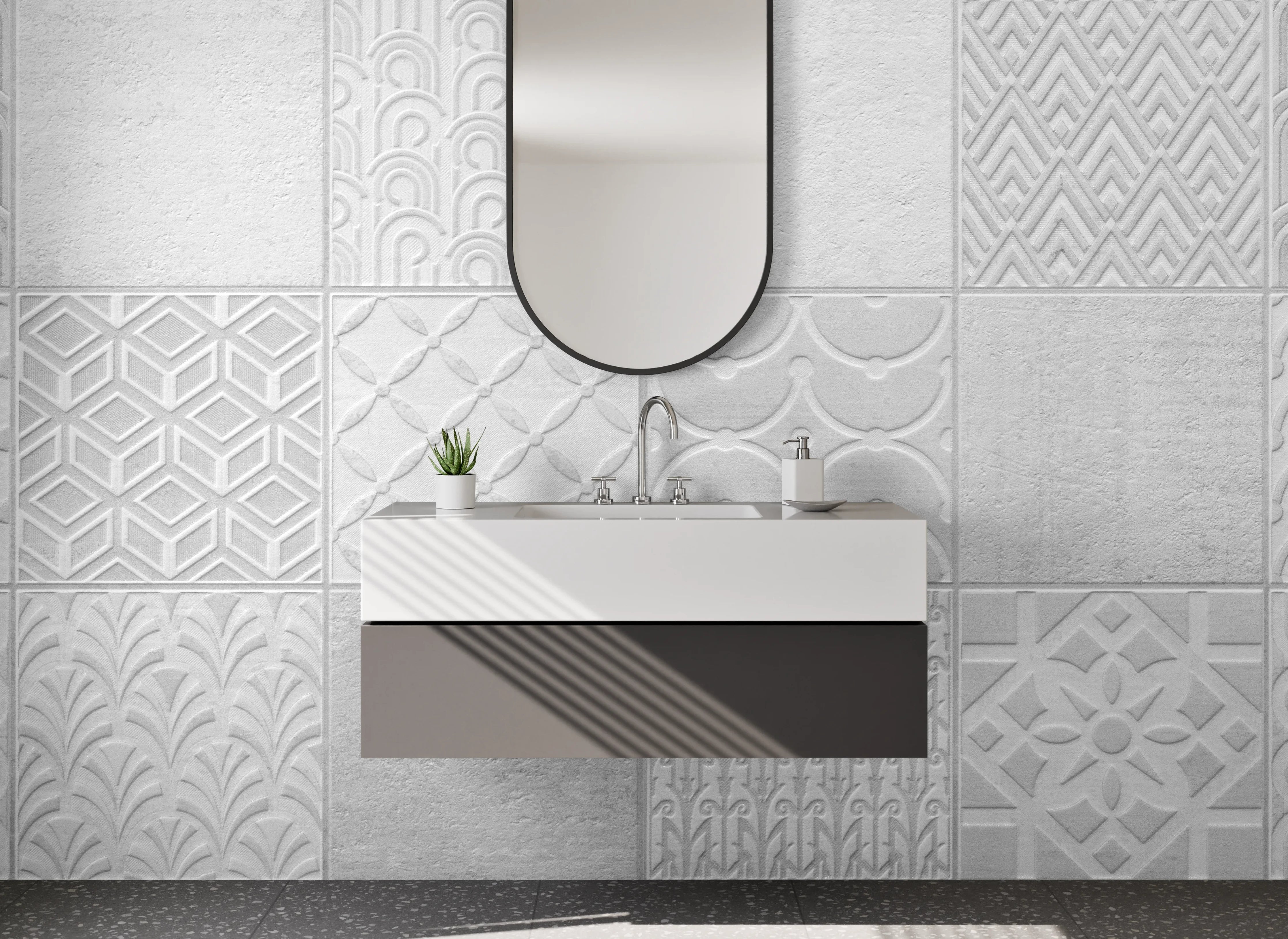 Waschbecken-Rückwand - Weiße Fliesen-Mosaik Struktur Modern