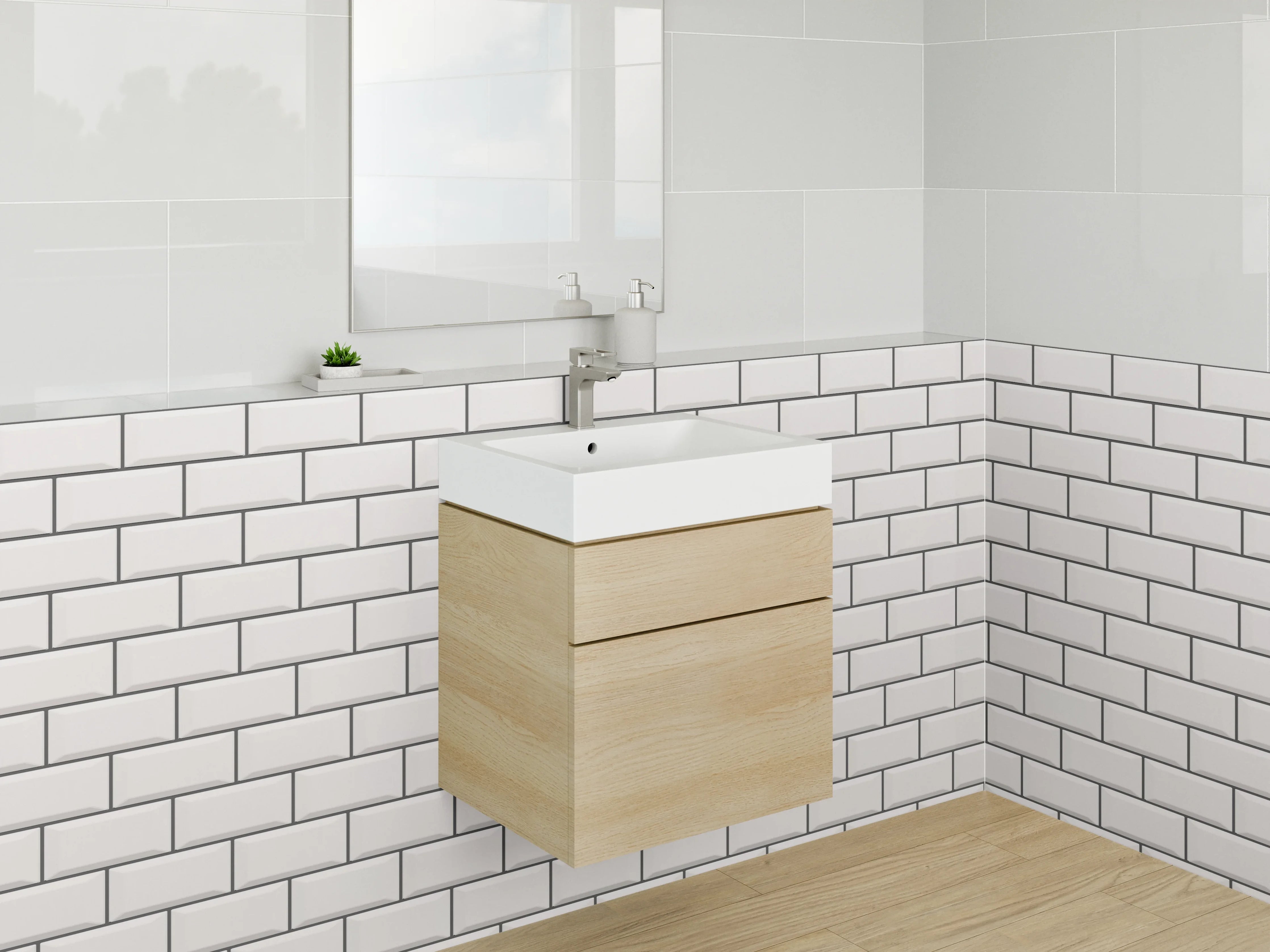 Waschbecken-Rückwand - Weiße Fliesen-Optik, minimalistisch, modern