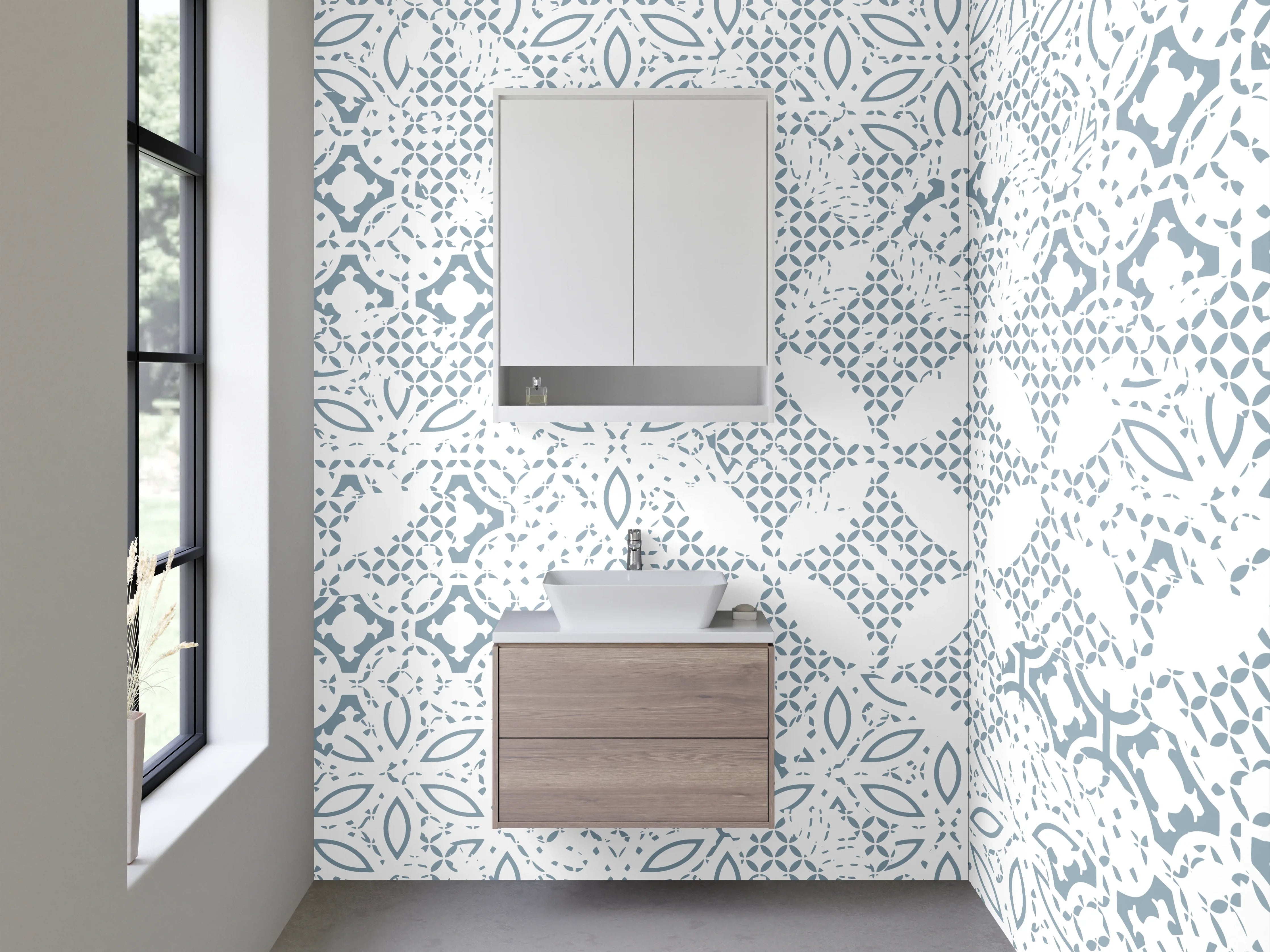 Waschbecken-Rückwand - Weiße Fliesenmuster Retro-Look