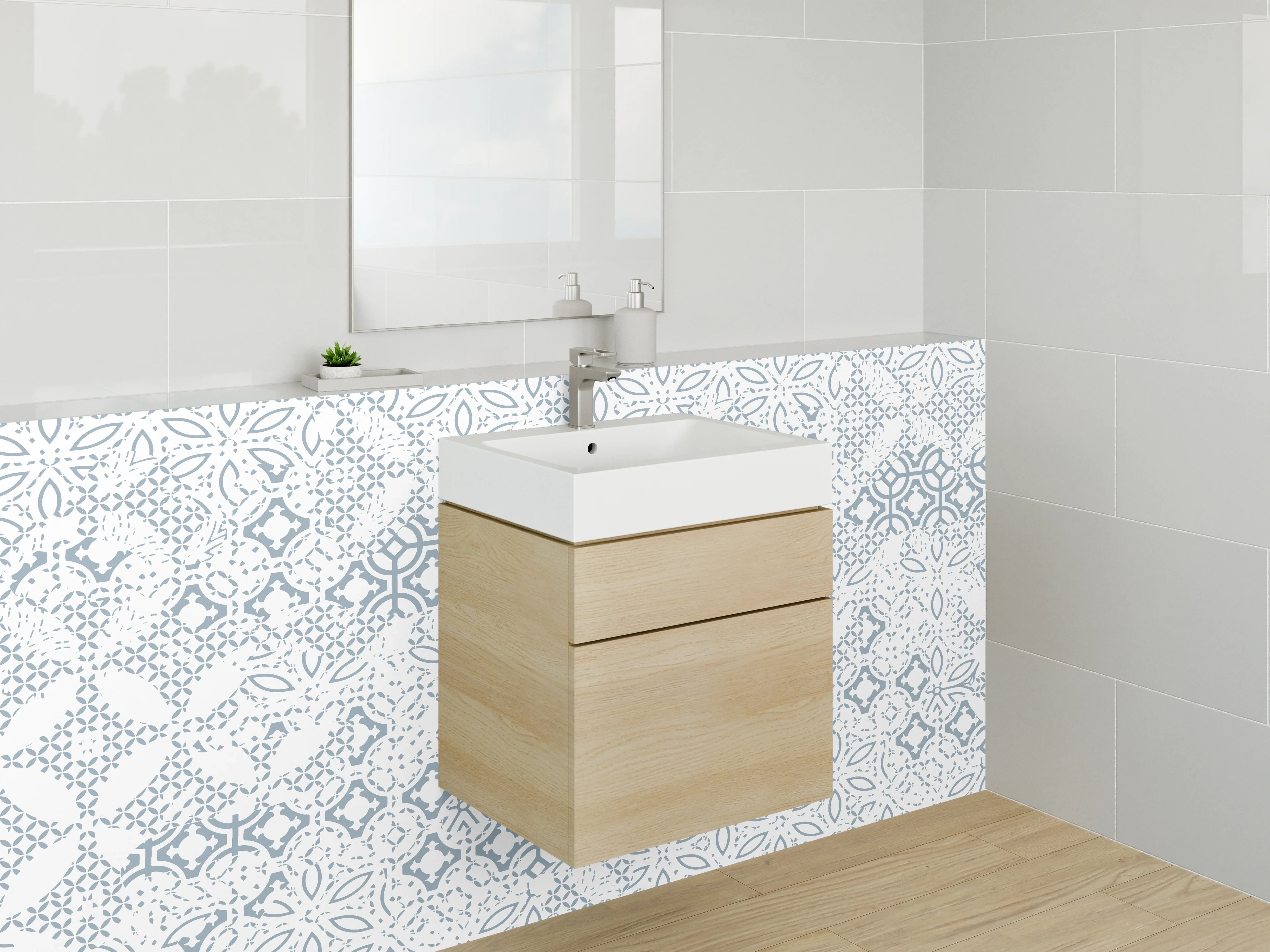 Waschbecken-Rückwand - Weiße Fliesenmuster Retro-Look