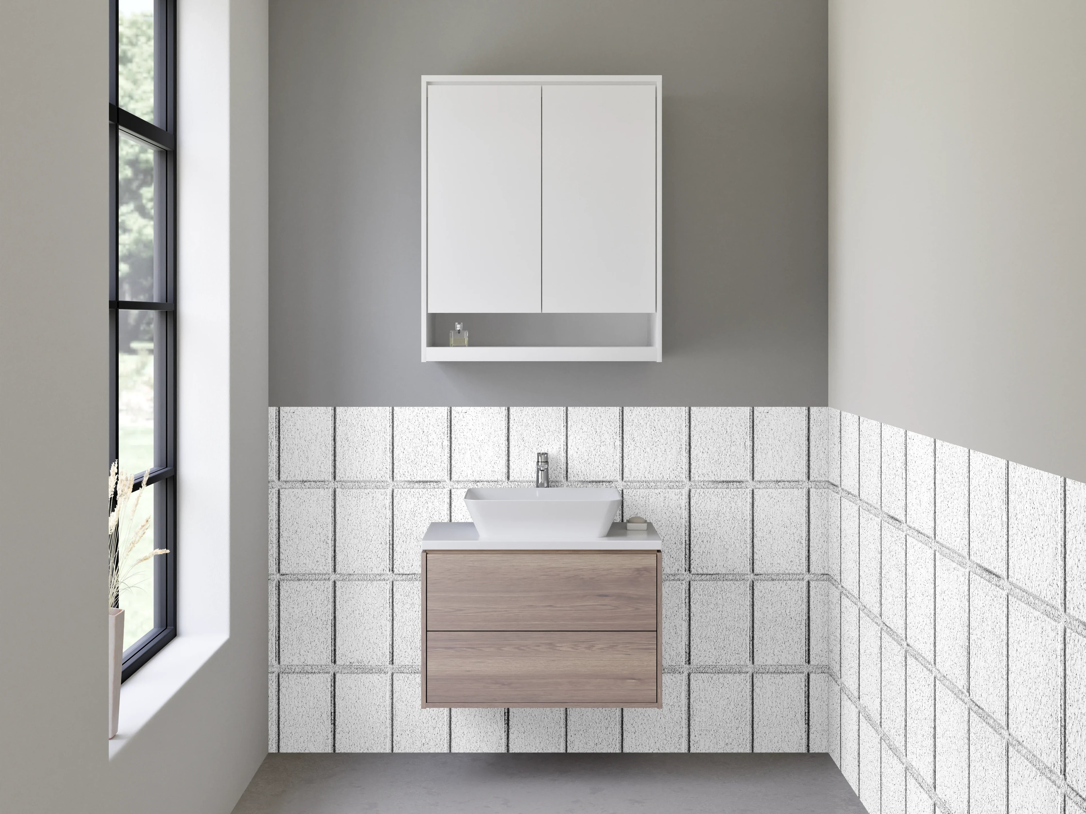 Waschbecken-Rückwand - Weiße Fliesenoptik modern Rechteck