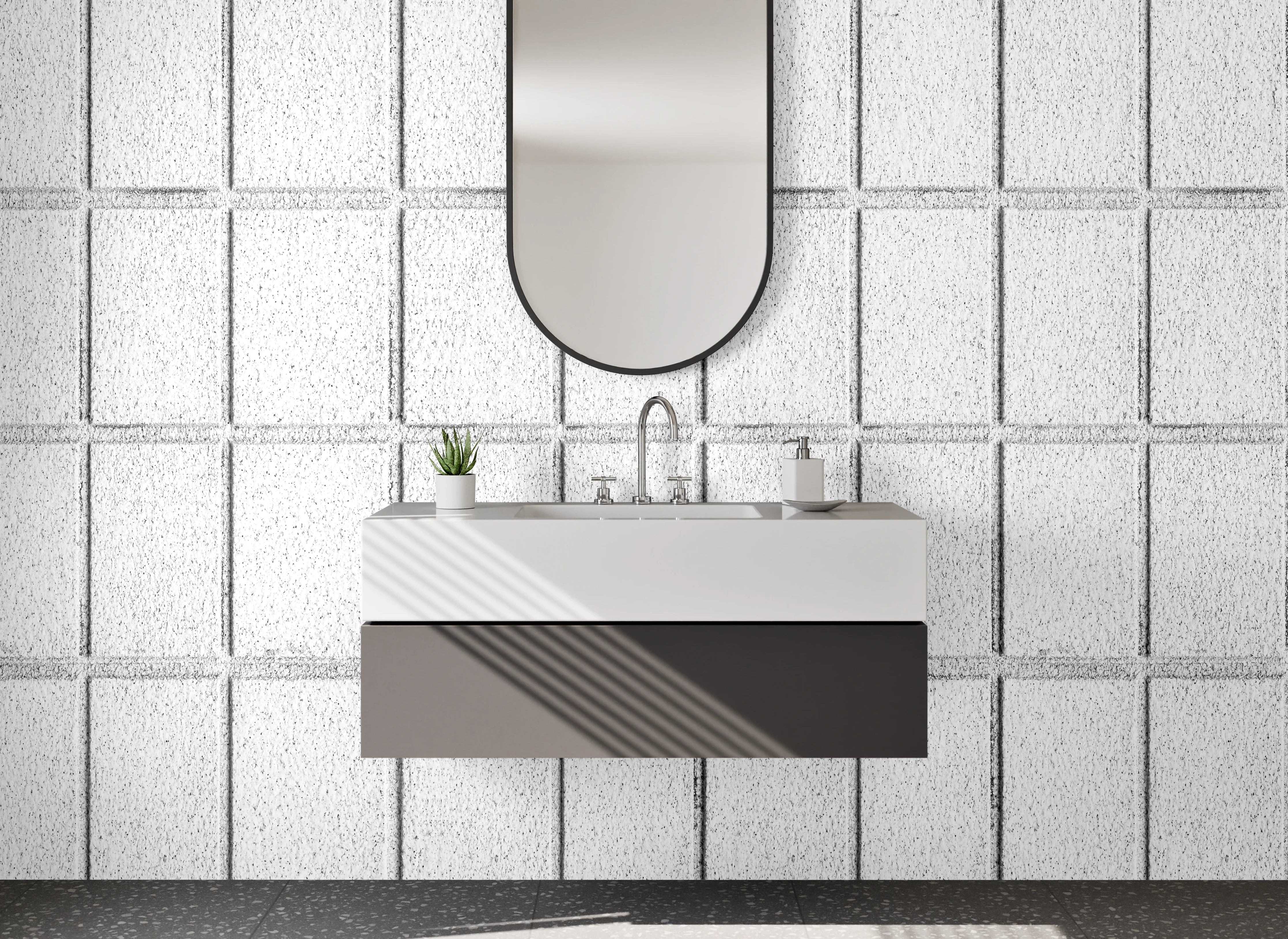 Waschbecken-Rückwand - Weiße Fliesenoptik modern Rechteck