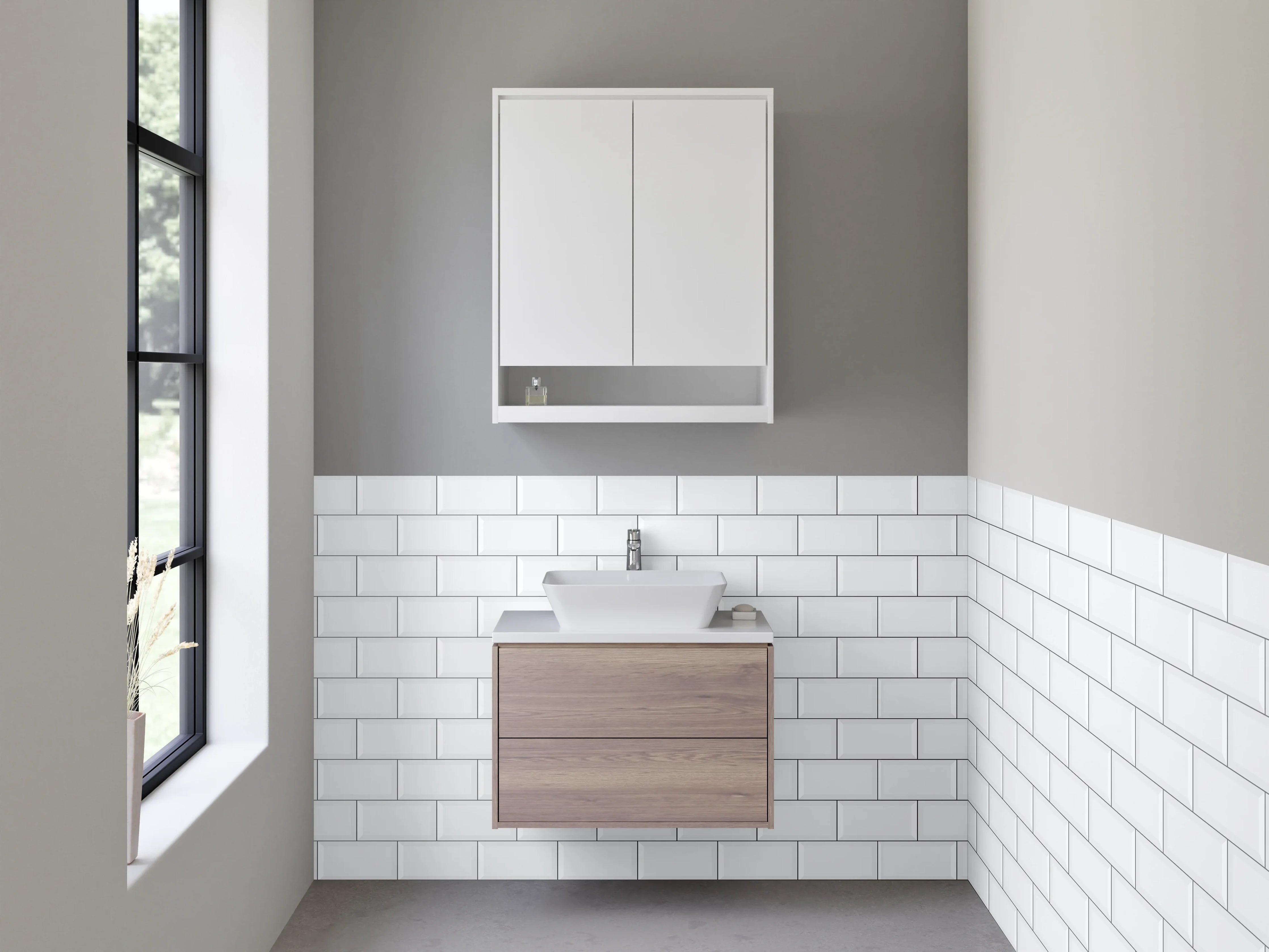 Waschbecken-Rückwand - Weiße Fliesenstruktur im minimalistischen Design