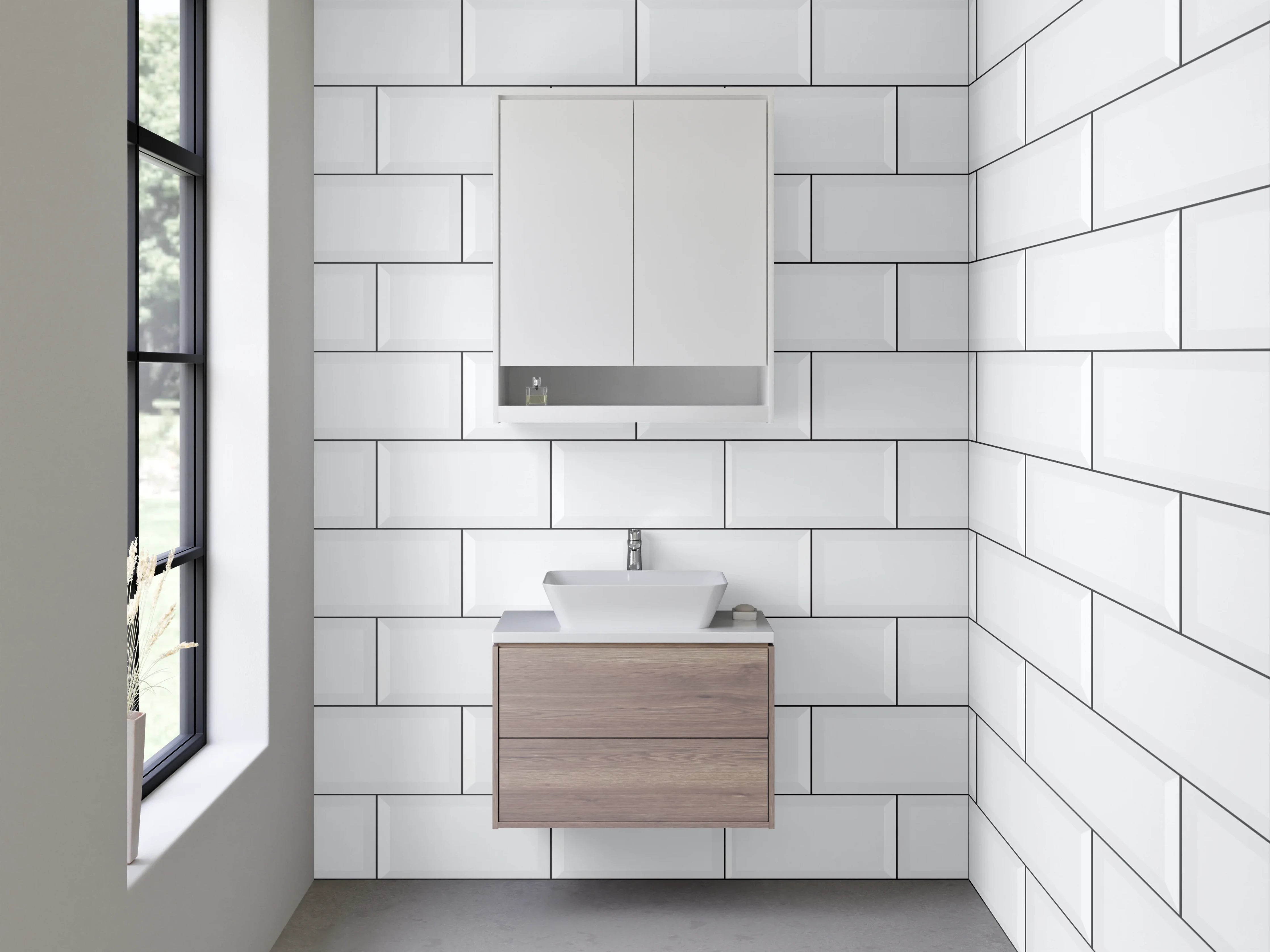 Waschbecken-Rückwand - Weiße Fliesenstruktur im minimalistischen Design