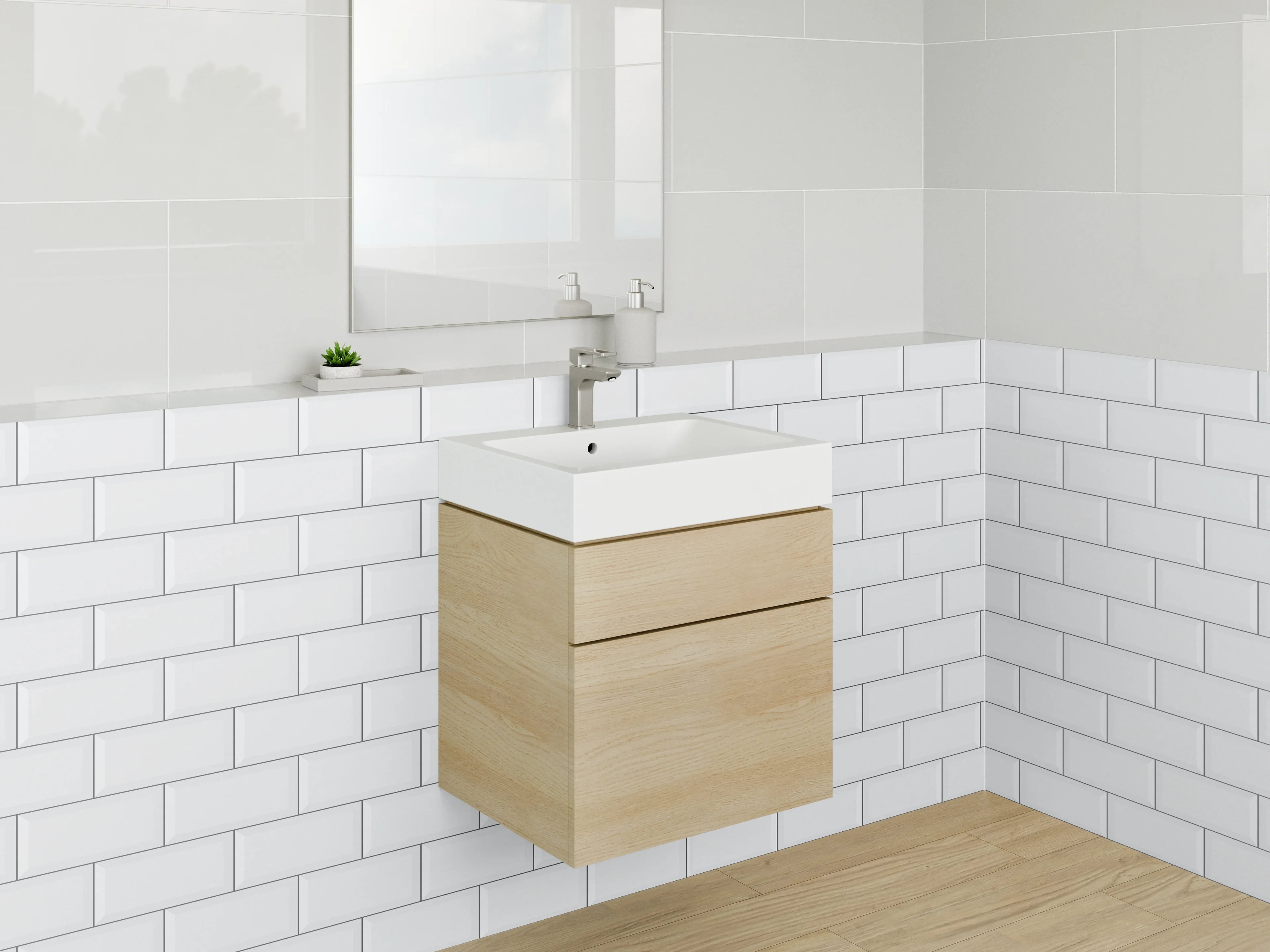 Waschbecken-Rückwand - Weiße Fliesenstruktur im minimalistischen Design