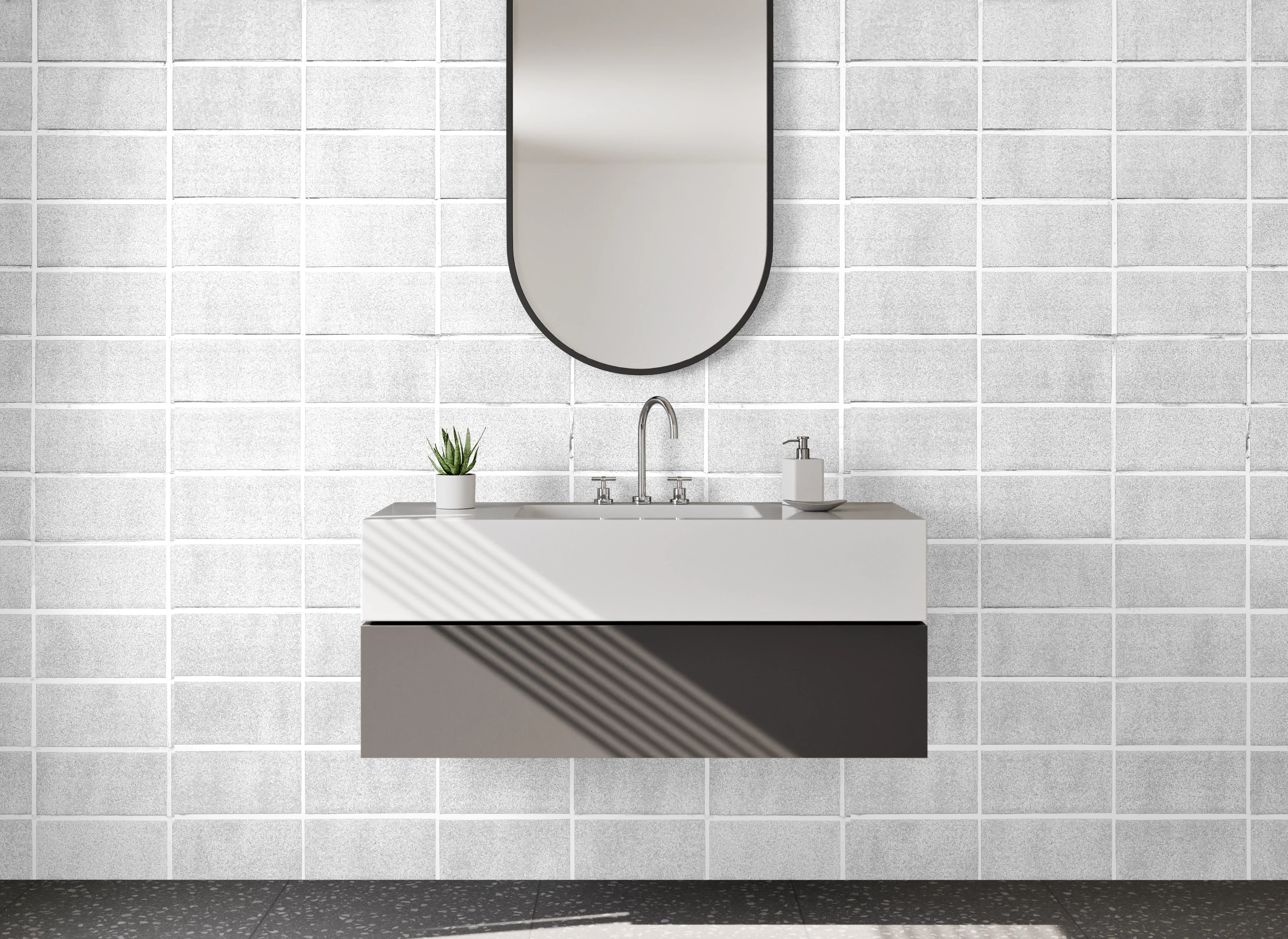 Waschbecken-Rückwand - Weiße Fliesenstruktur modern minimalistisch