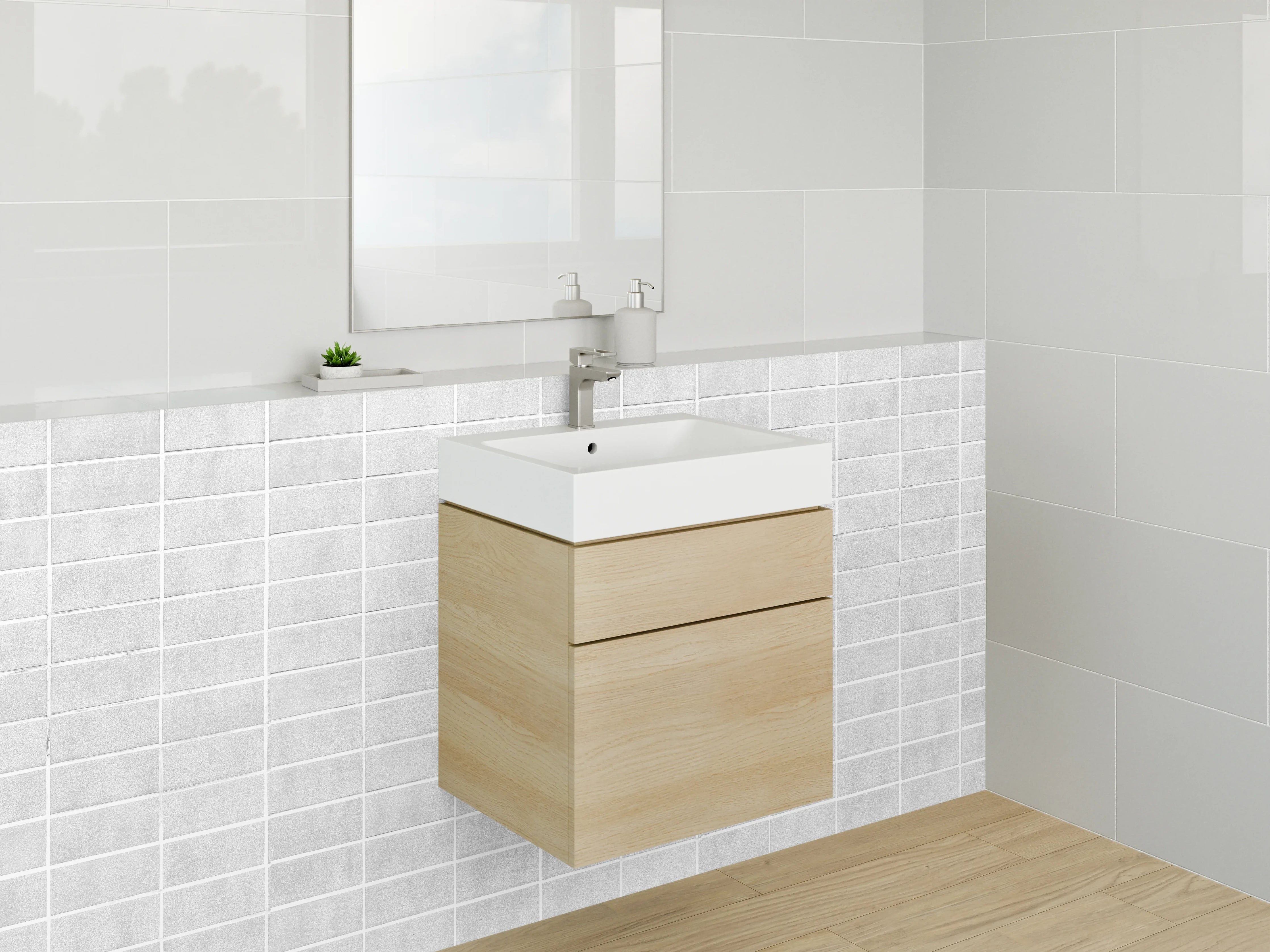 Waschbecken-Rückwand - Weiße Fliesenstruktur modern minimalistisch