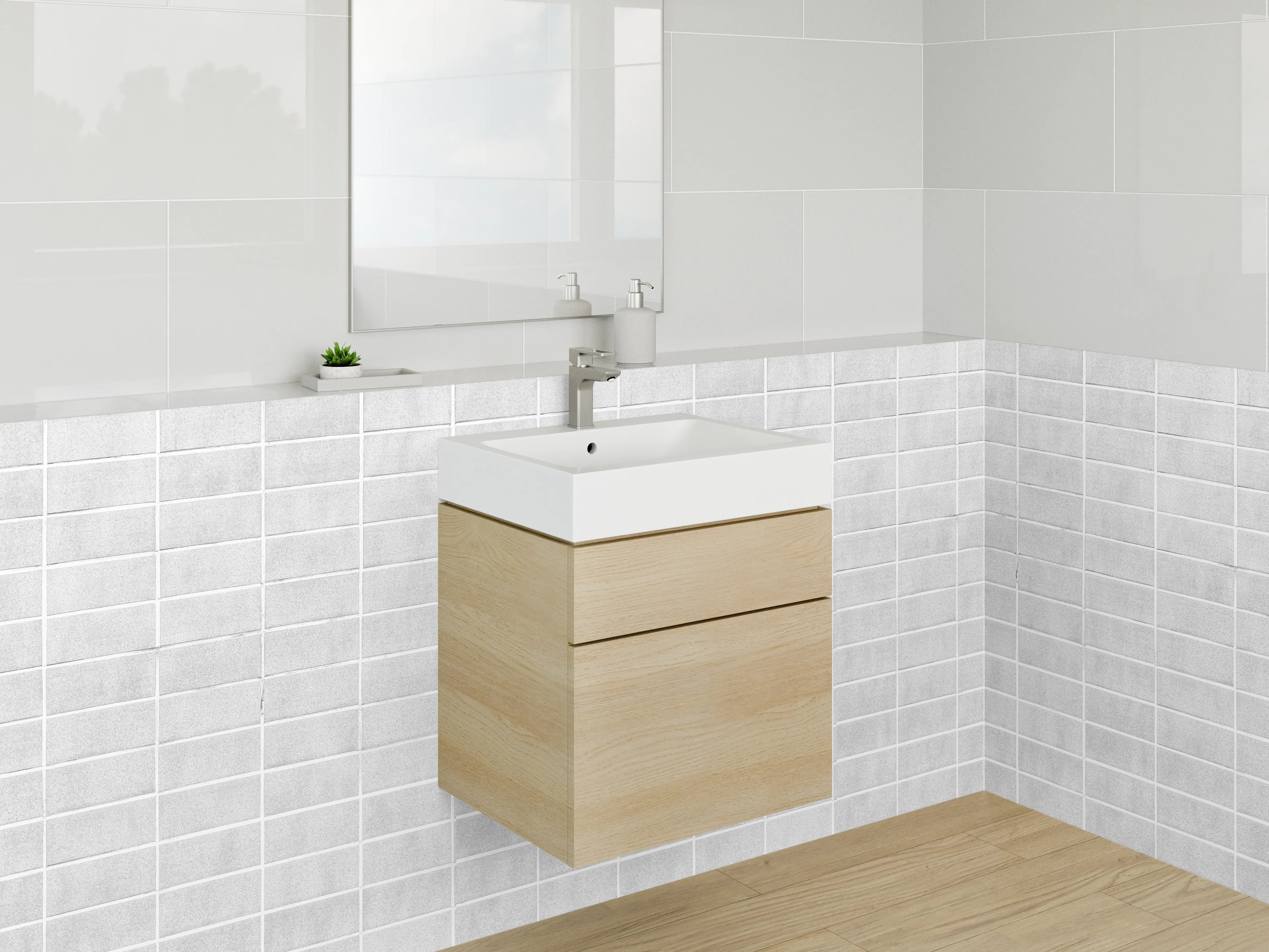 Waschbecken-Rückwand - Weiße Fliesenstruktur modern minimalistisch