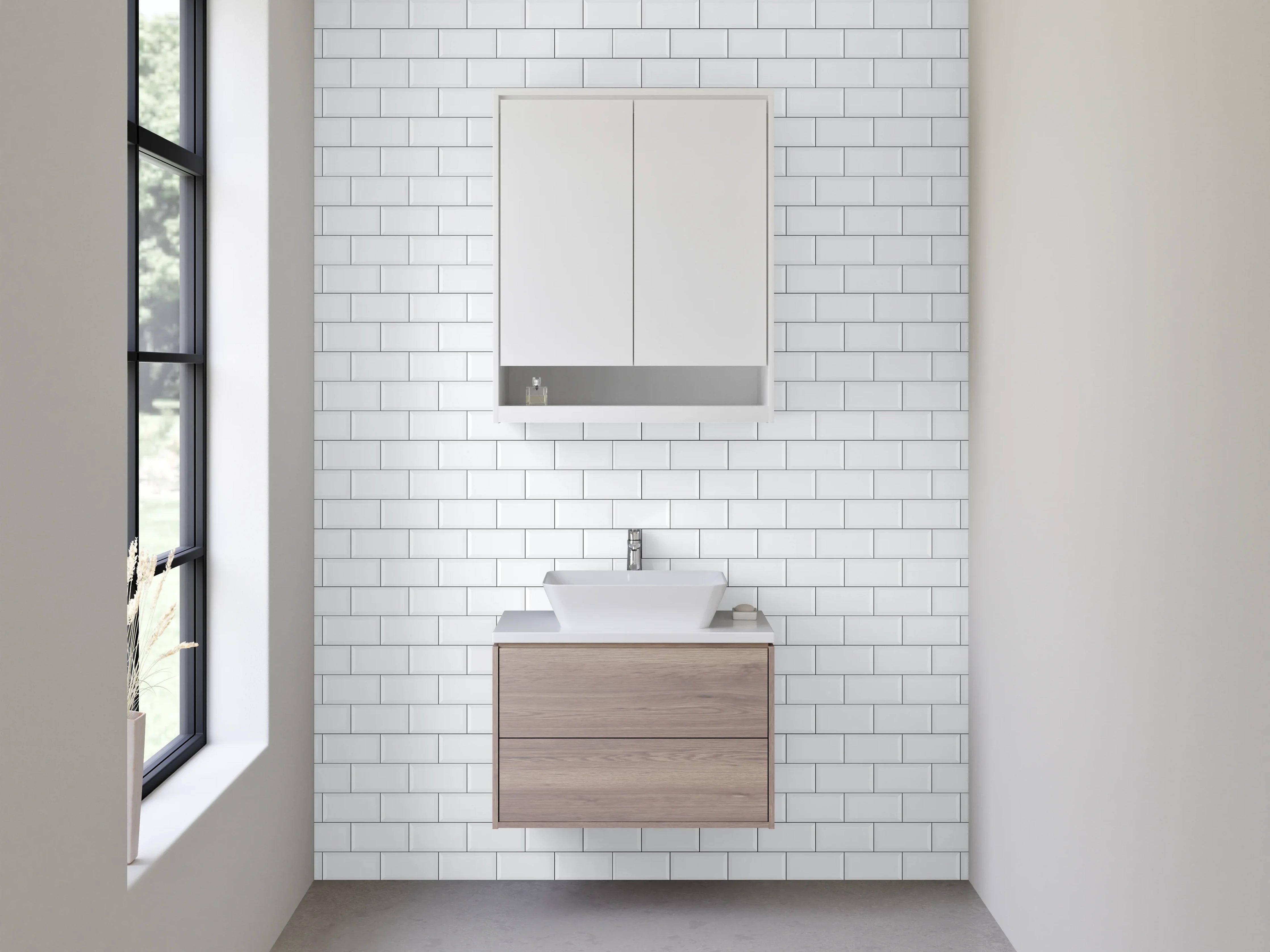 Waschbecken-Rückwand - Weiße Fliesenwand minimalistisch