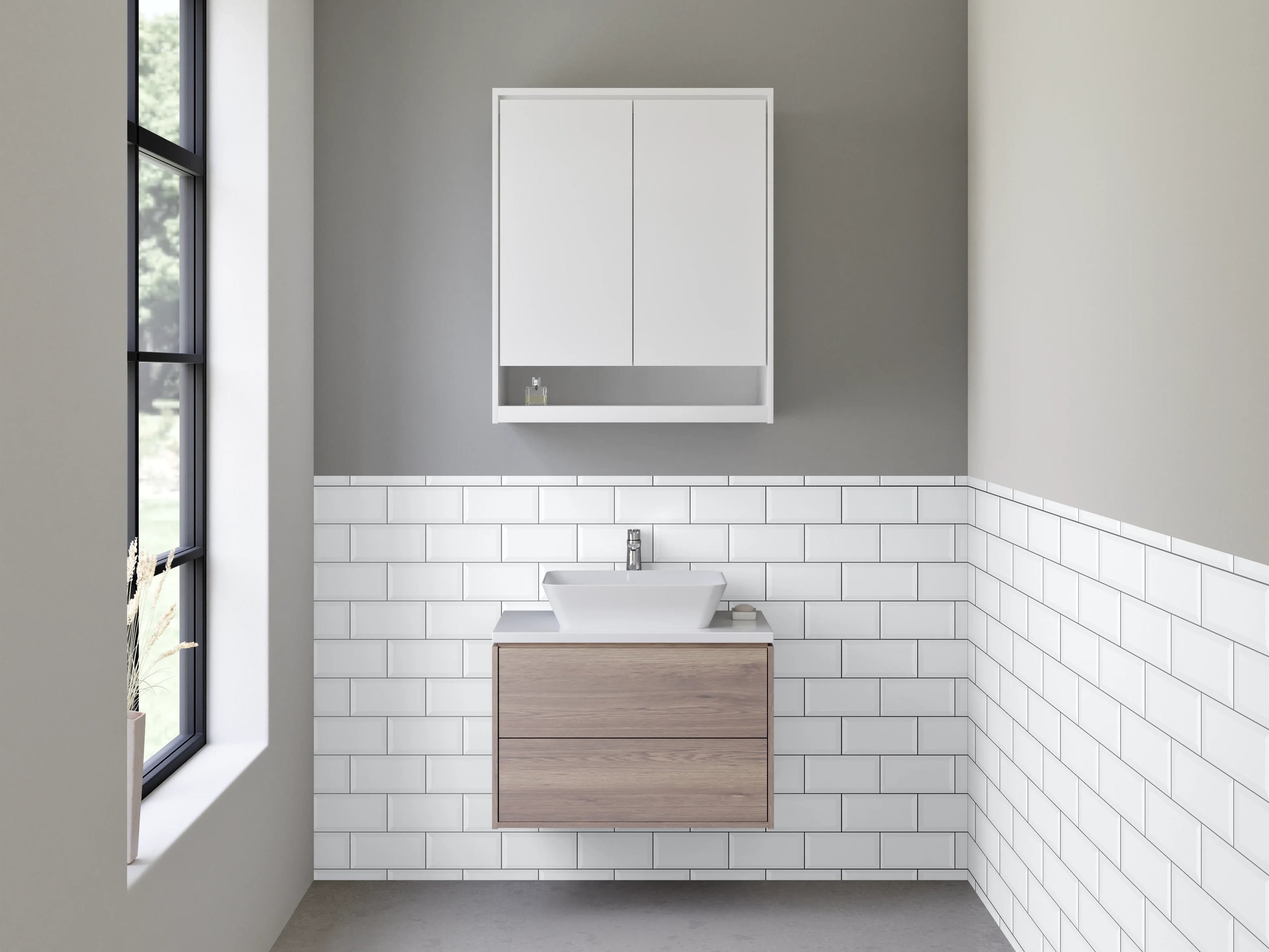 Waschbecken-Rückwand - Weiße Fliesenwand minimalistisch