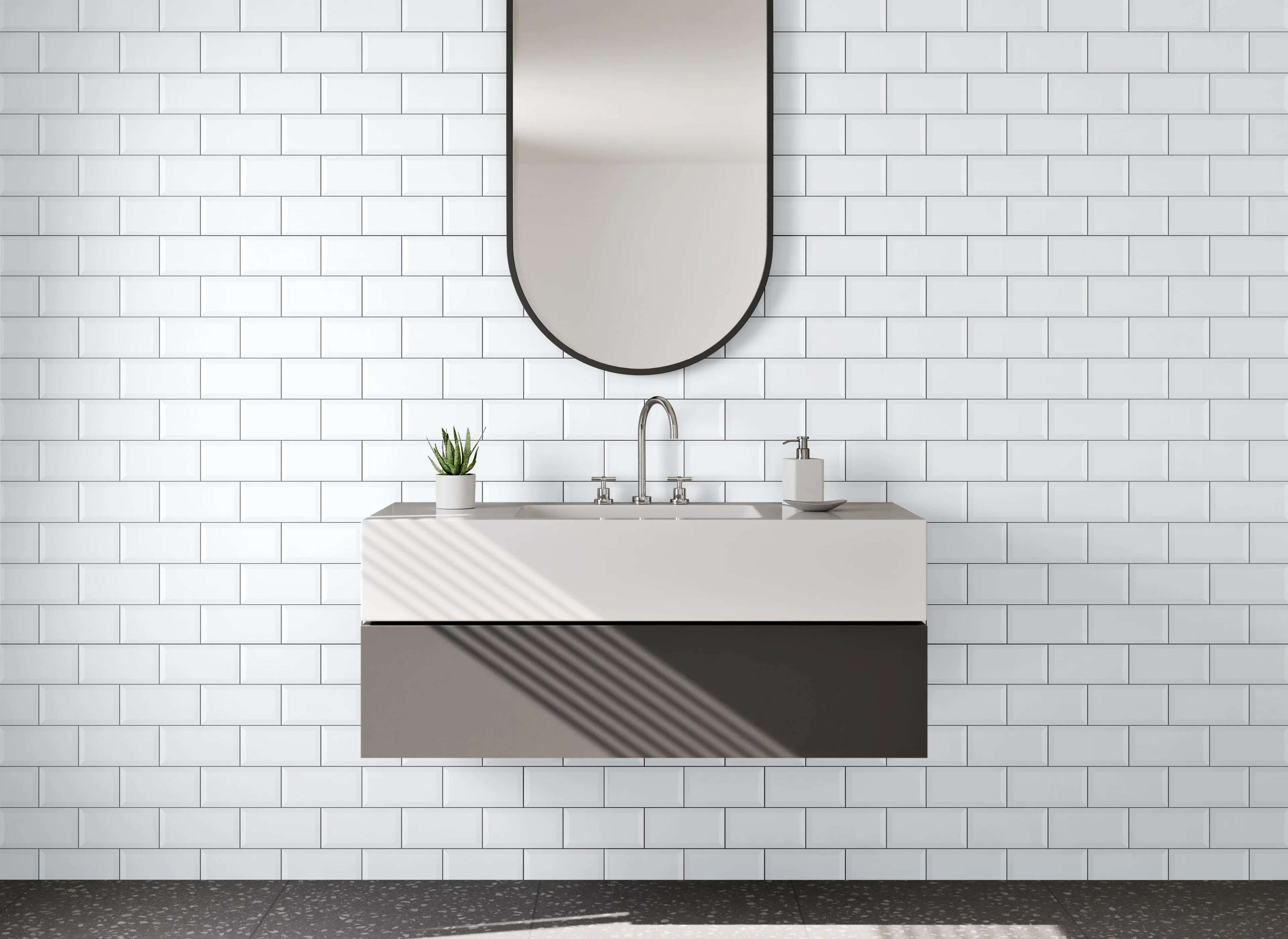 Waschbecken-Rückwand - Weiße Fliesenwand minimalistisch