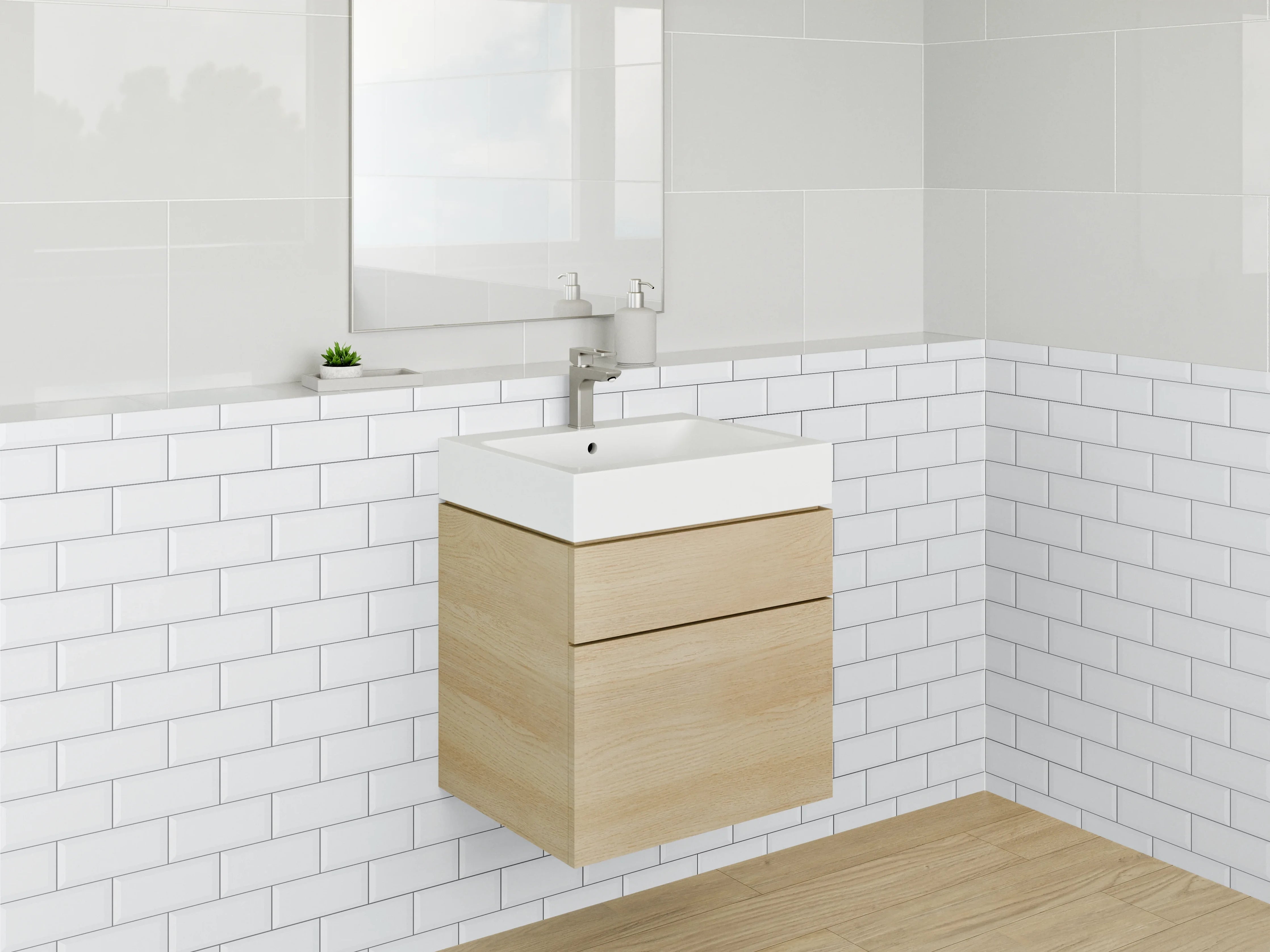 Waschbecken-Rückwand - Weiße Fliesenwand minimalistisch