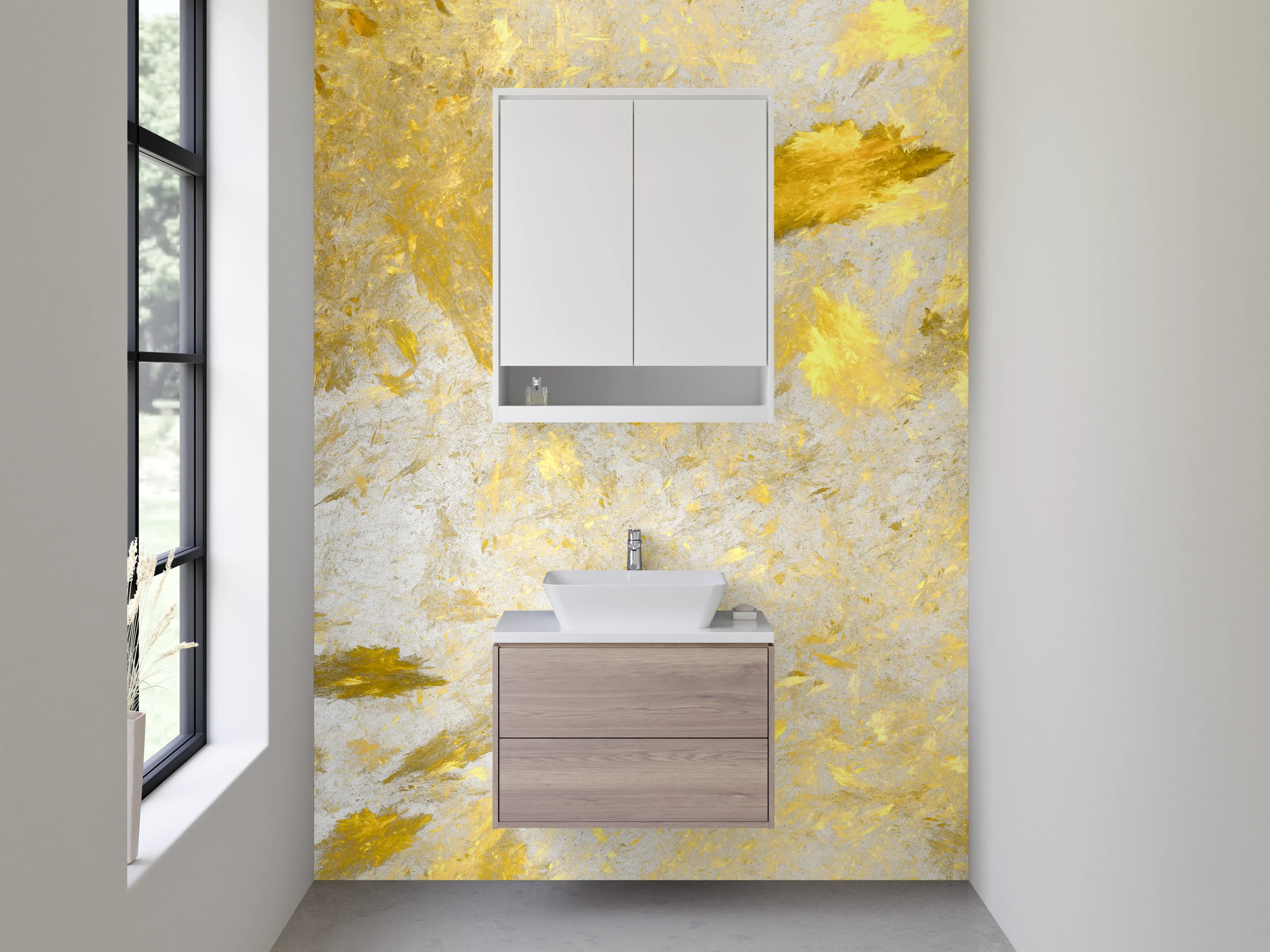 Waschbecken-Rückwand - Weiße Gold-Abstraktion für Küchenrückwand