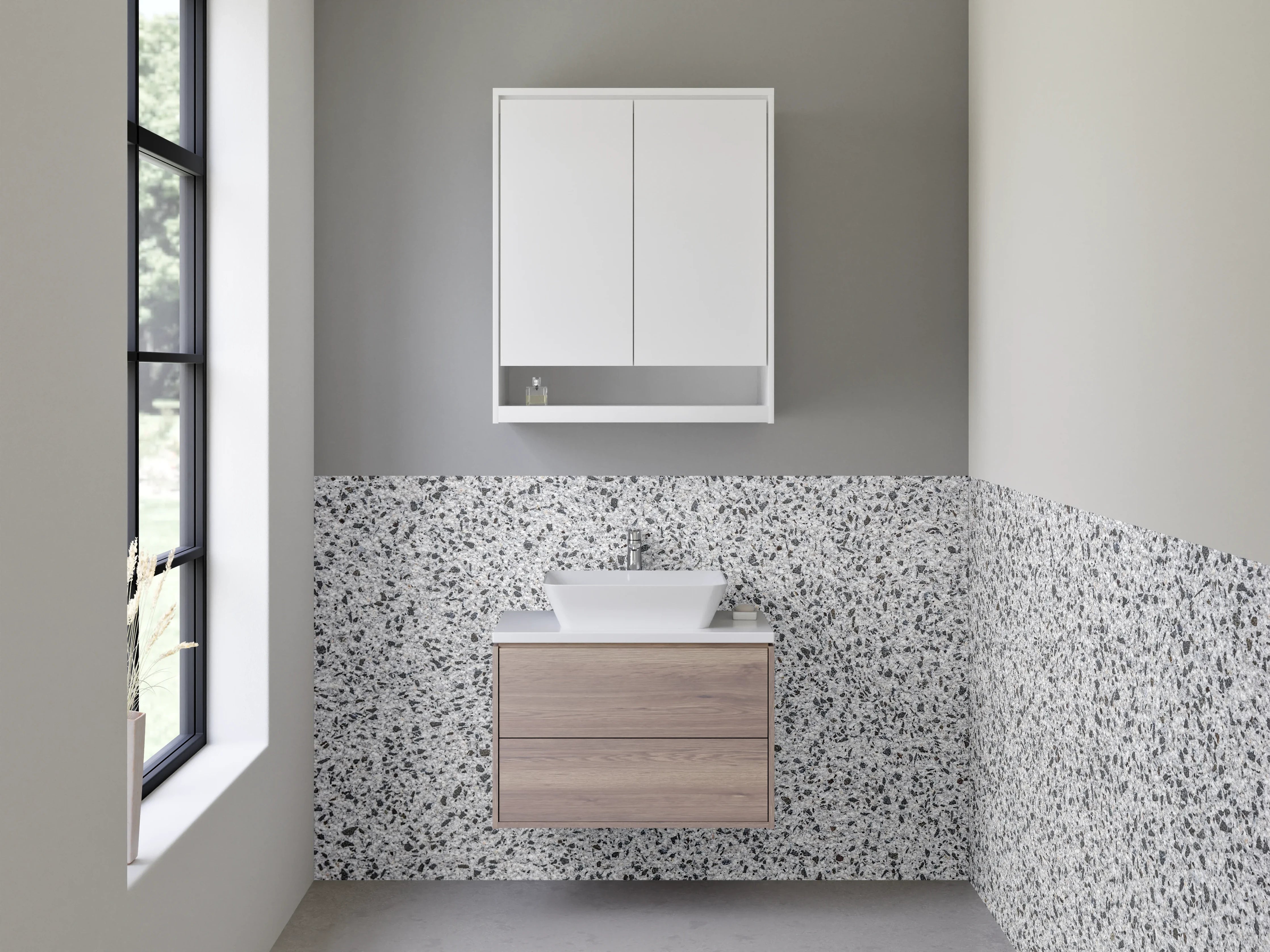 Waschbecken-Rückwand - Weiße Granit-Optik mit Sprenkeln