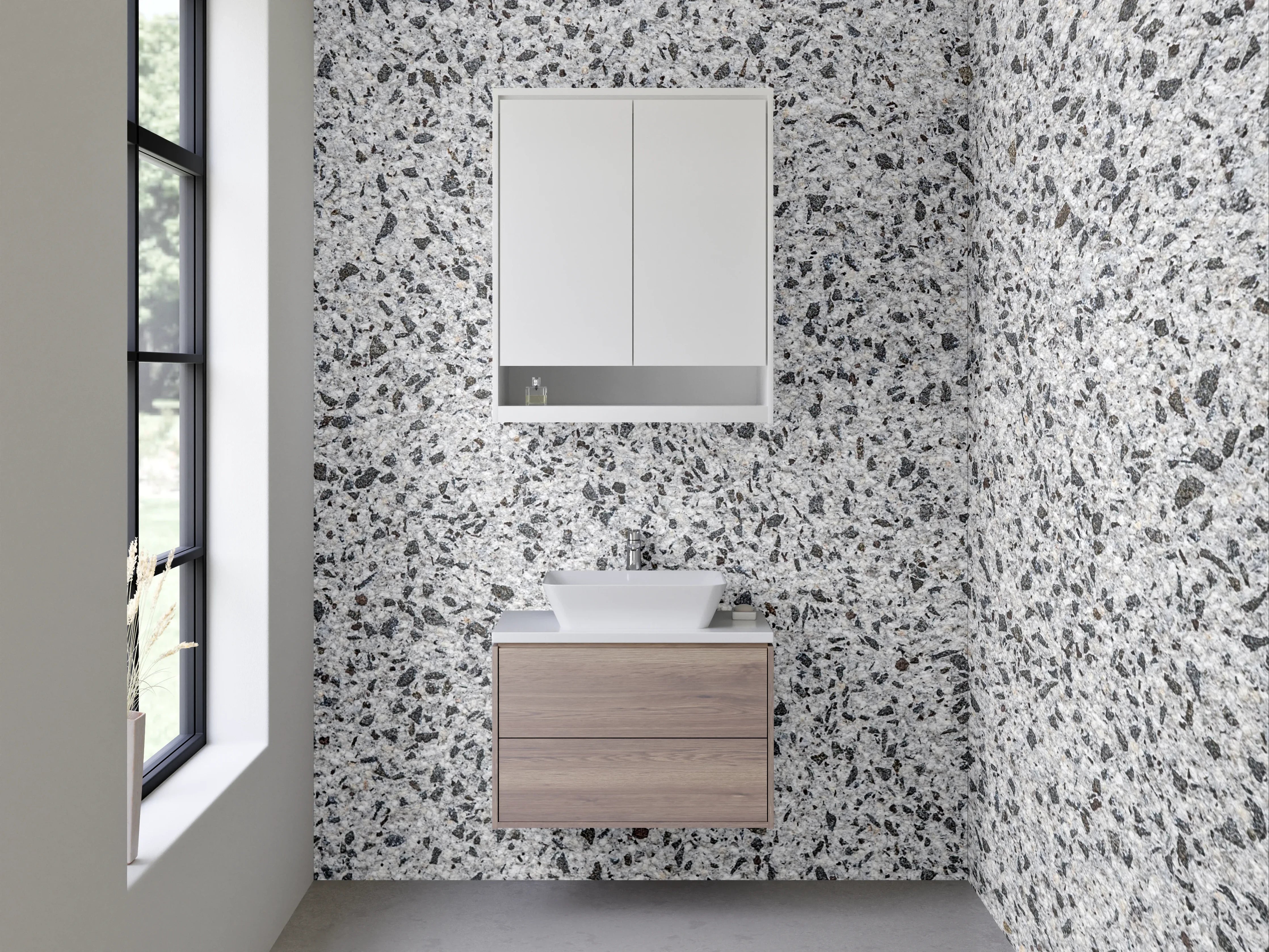 Waschbecken-Rückwand - Weiße Granit-Optik mit Sprenkeln