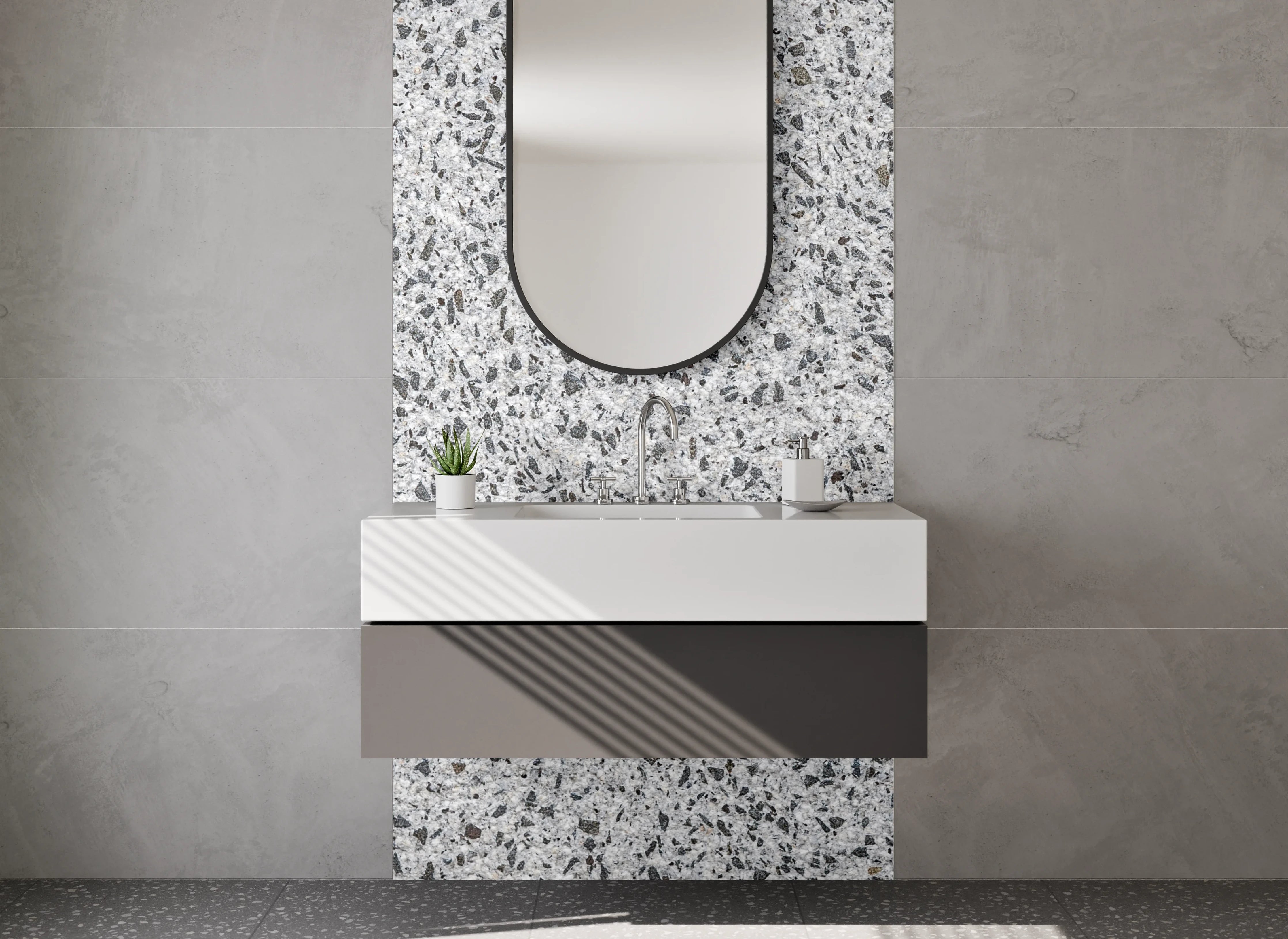 Waschbecken-Rückwand - Weiße Granit-Optik mit Sprenkeln