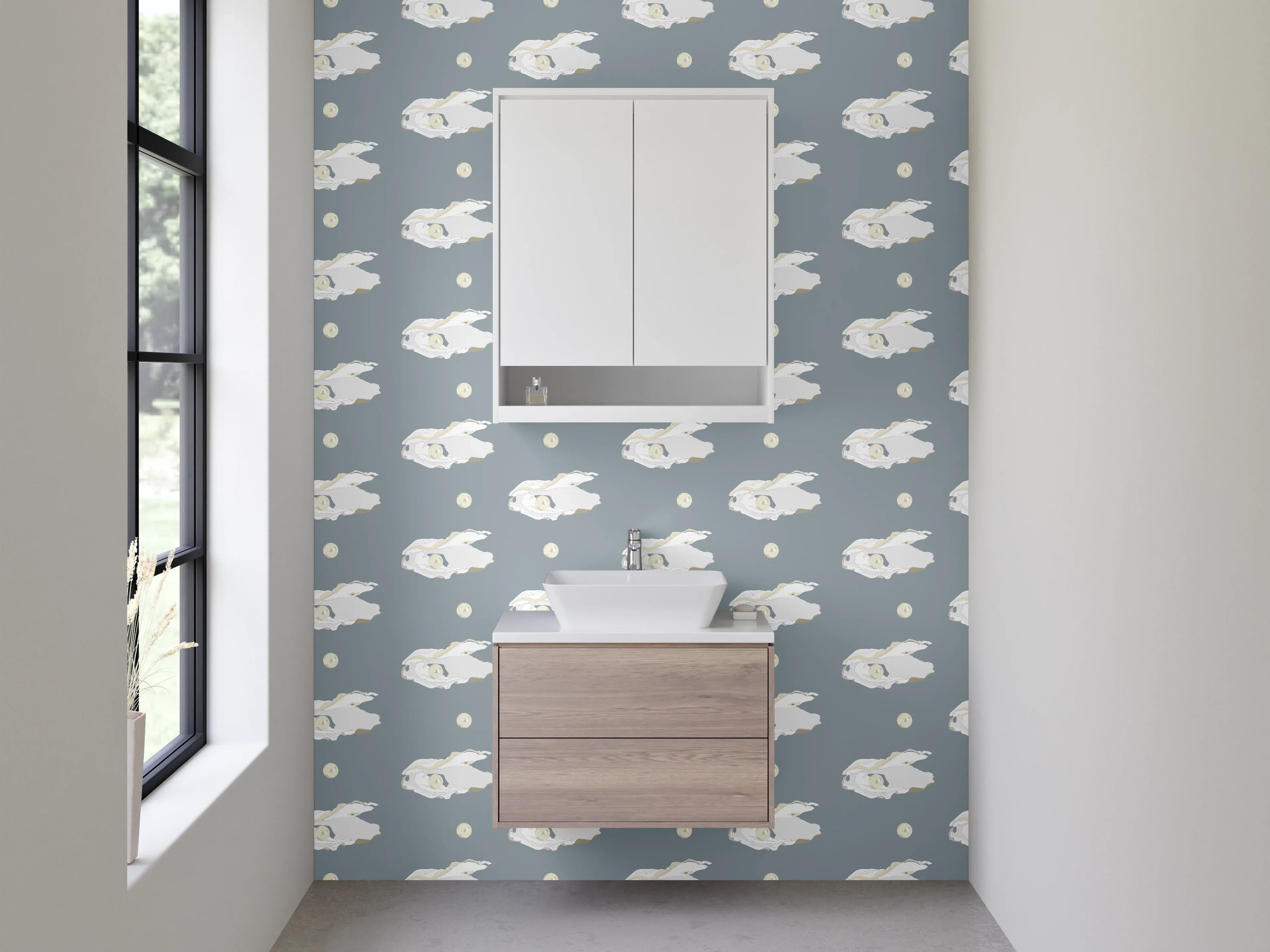 Waschbecken-Rückwand - Weiße Hase auf Grau mit Sonnenblumenkern