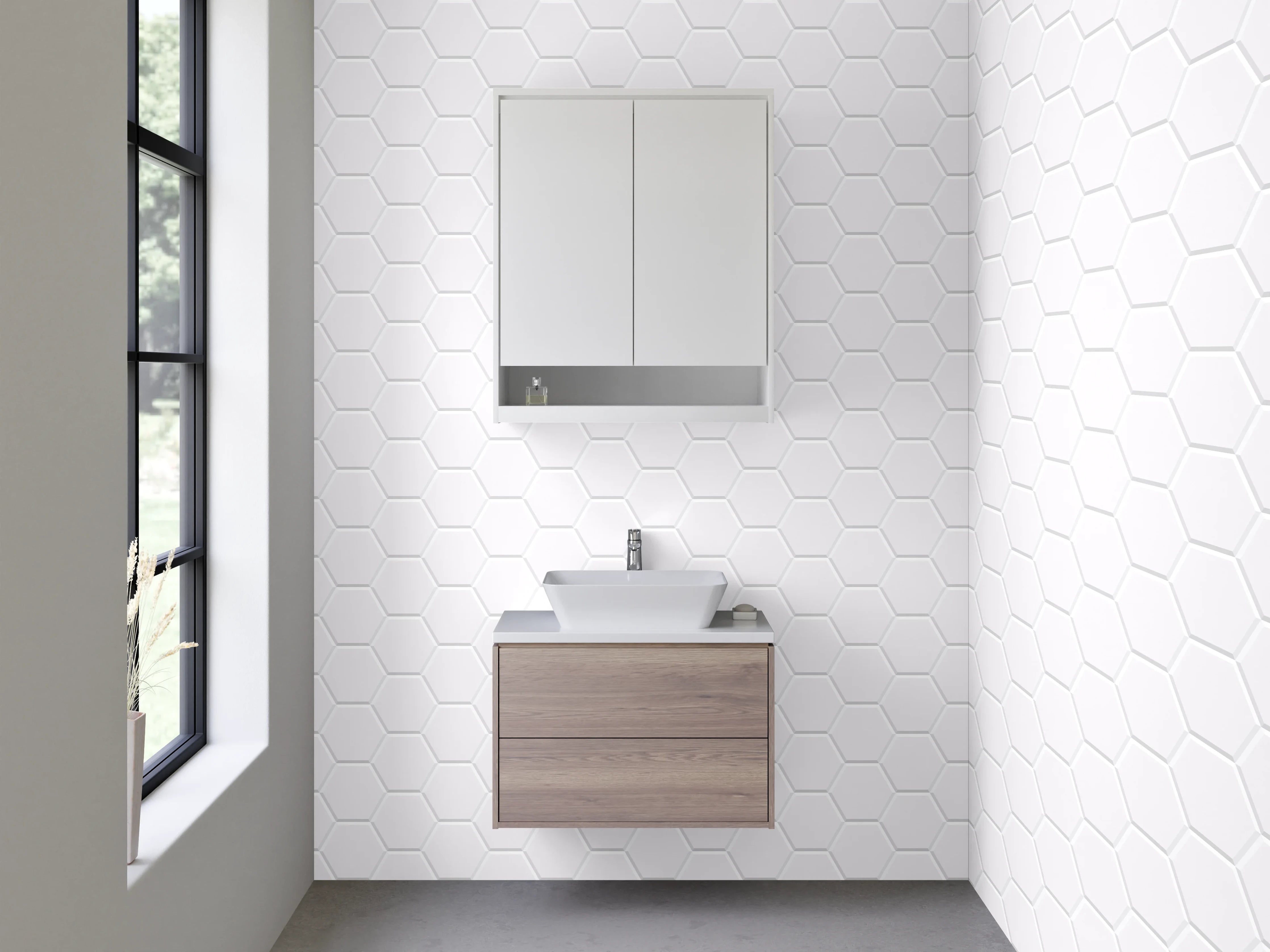 Waschbecken-Rückwand - Weiße Hexagon-Mosaikstruktur Fliese