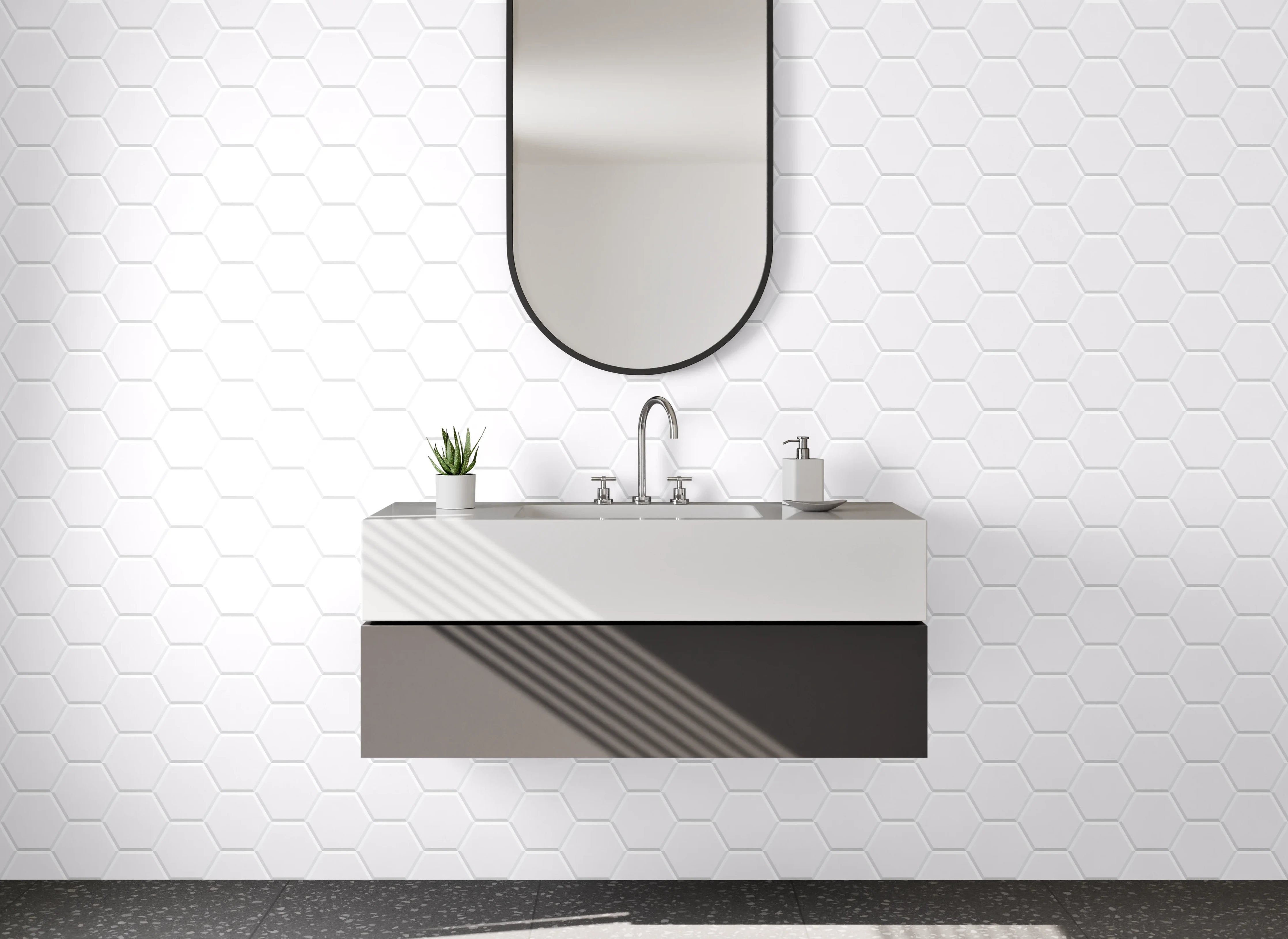 Waschbecken-Rückwand - Weiße Hexagon-Mosaikstruktur Fliese