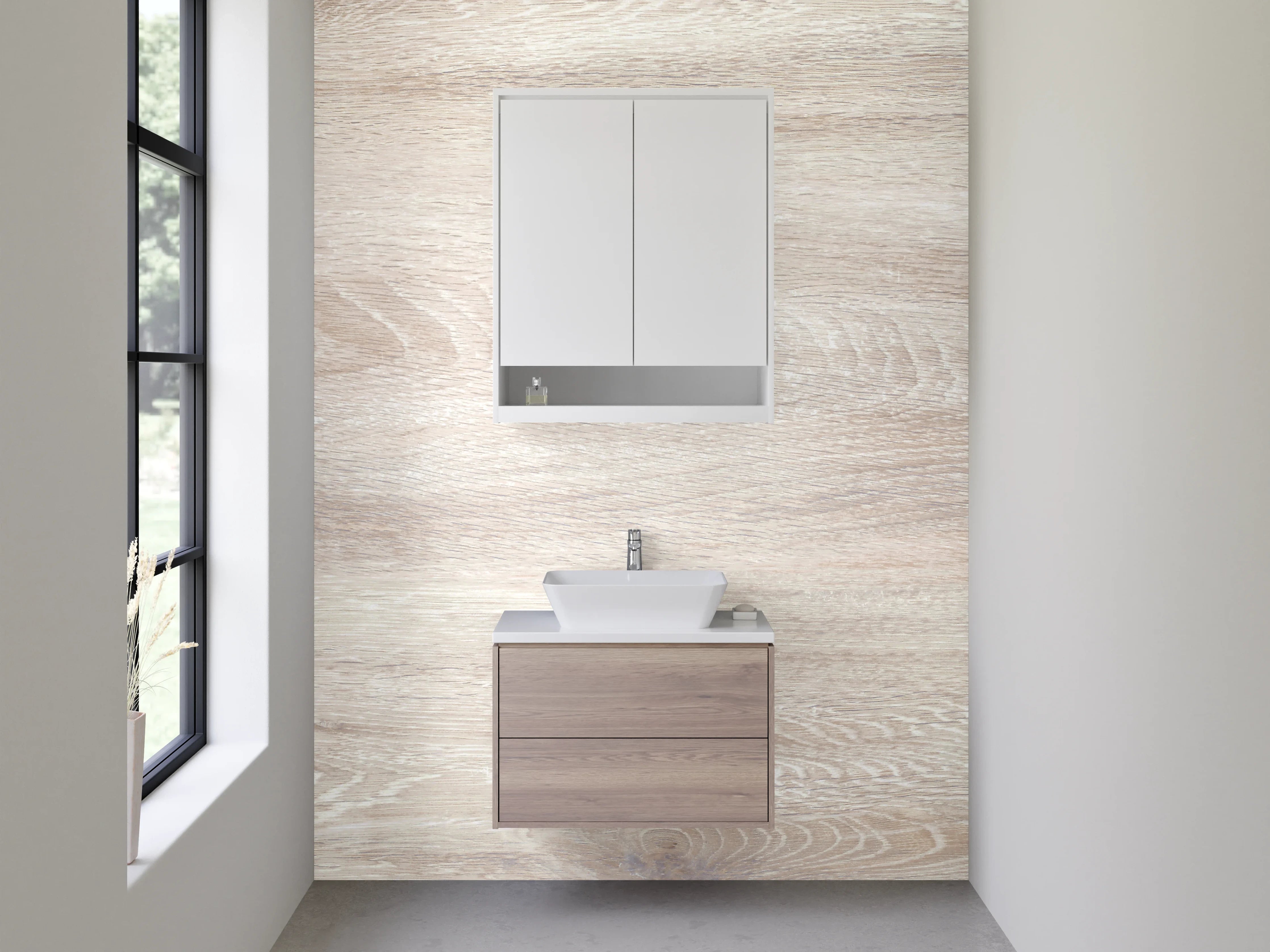 Waschbecken-Rückwand - Weiße Holzoptik Oberfläche