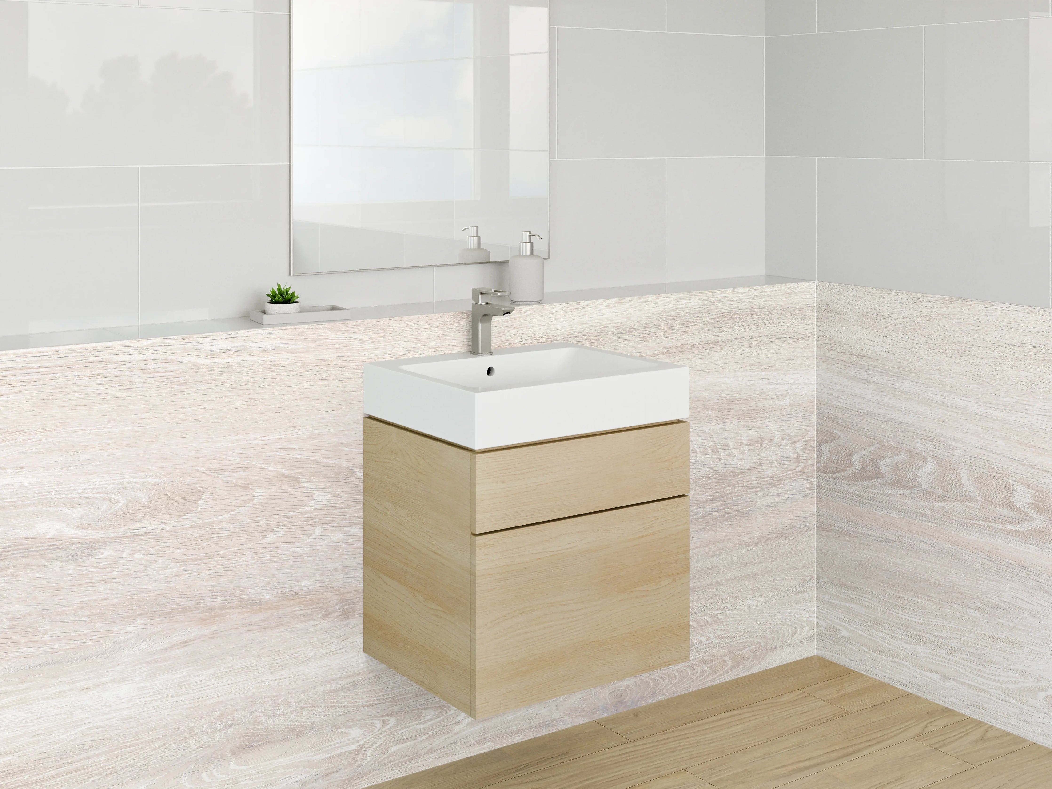 Waschbecken-Rückwand - Weiße Holzoptik Oberfläche