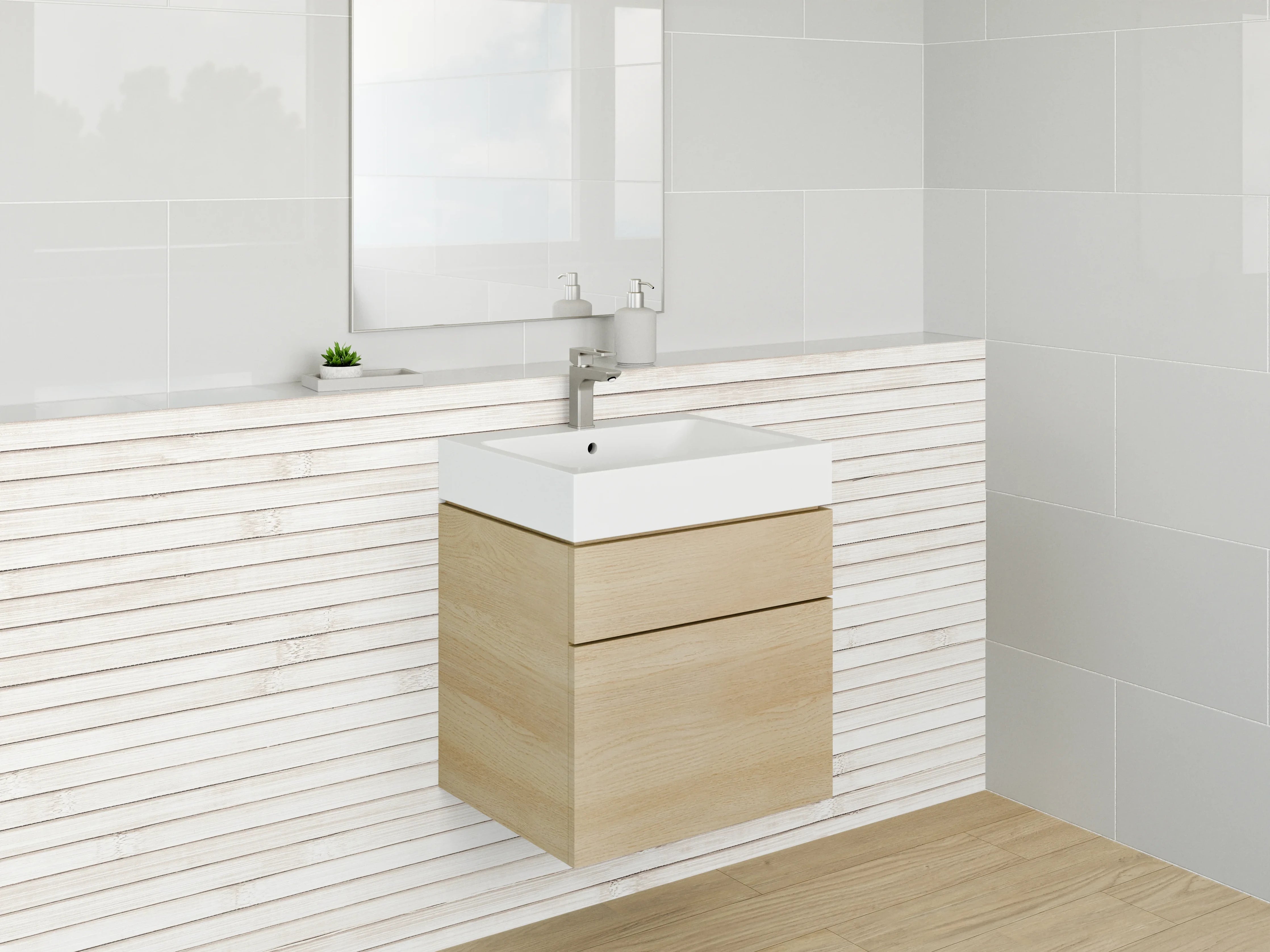 Waschbecken-Rückwand - Weiße Holzoptik-Paneele modern